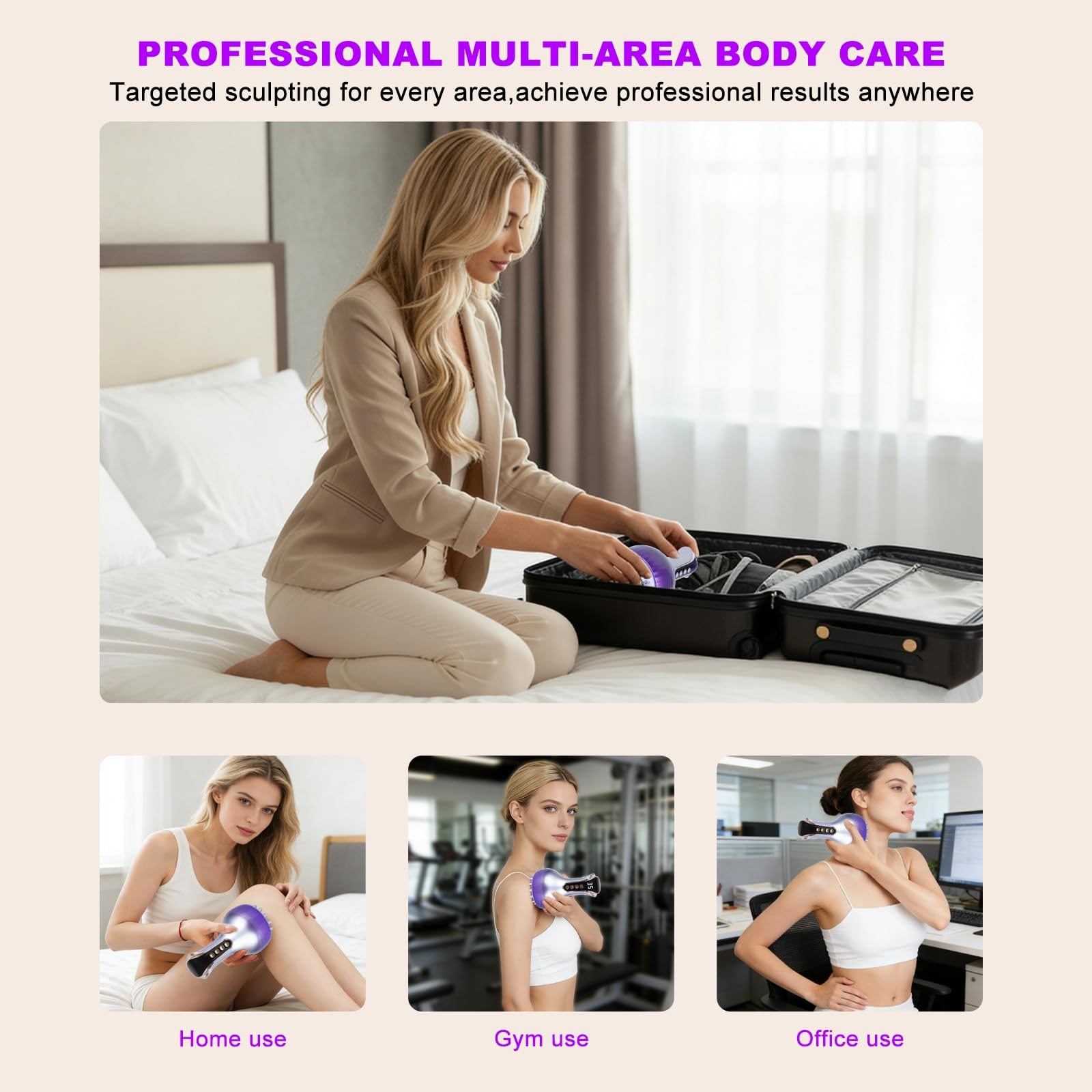 VEZURZO 4-in-1 Lymphatic Drainage Massager & Cellulite Massage Tool, 35-Speed Fascia Blaster for Body Sculpting Pain Relief Face Legs Arms Belly Neck, 90Min Battery Wireless Portable - Maple Wellness Supplements