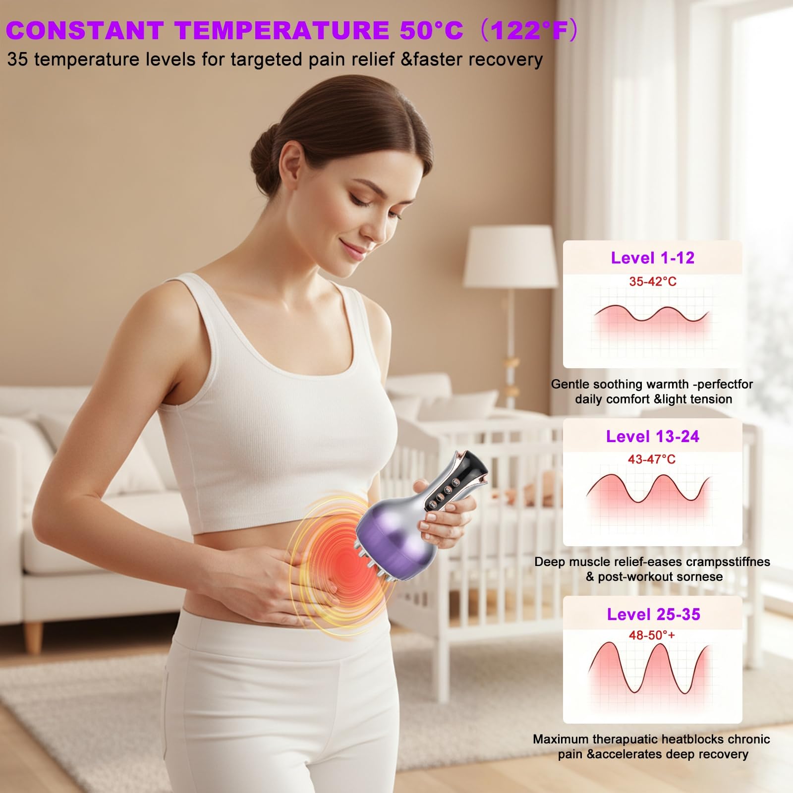 VEZURZO 4-in-1 Lymphatic Drainage Massager & Cellulite Massage Tool, 35-Speed Fascia Blaster for Body Sculpting Pain Relief Face Legs Arms Belly Neck, 90Min Battery Wireless Portable - Maple Wellness Supplements