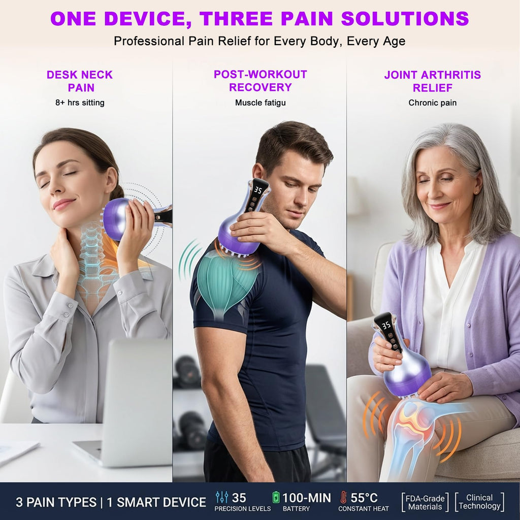 VEZURZO 4-in-1 Lymphatic Drainage Massager & Cellulite Massage Tool, 35-Speed Fascia Blaster for Body Sculpting Pain Relief Face Legs Arms Belly Neck, 90Min Battery Wireless Portable - Maple Wellness Supplements