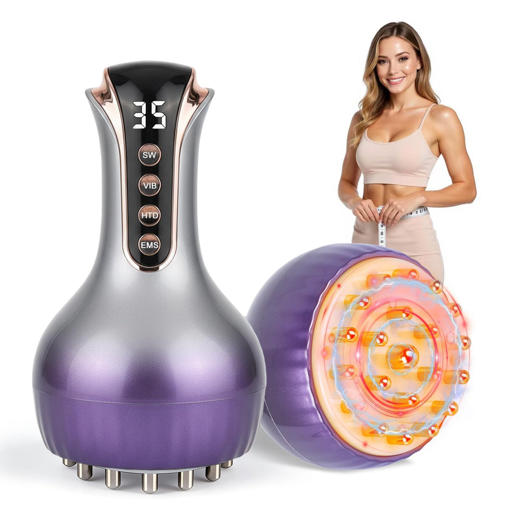VEZURZO 4-in-1 Lymphatic Drainage Massager & Cellulite Massage Tool, 35-Speed Fascia Blaster for Body Sculpting Pain Relief Face Legs Arms Belly Neck, 90Min Battery Wireless Portable - Maple Wellness Supplements