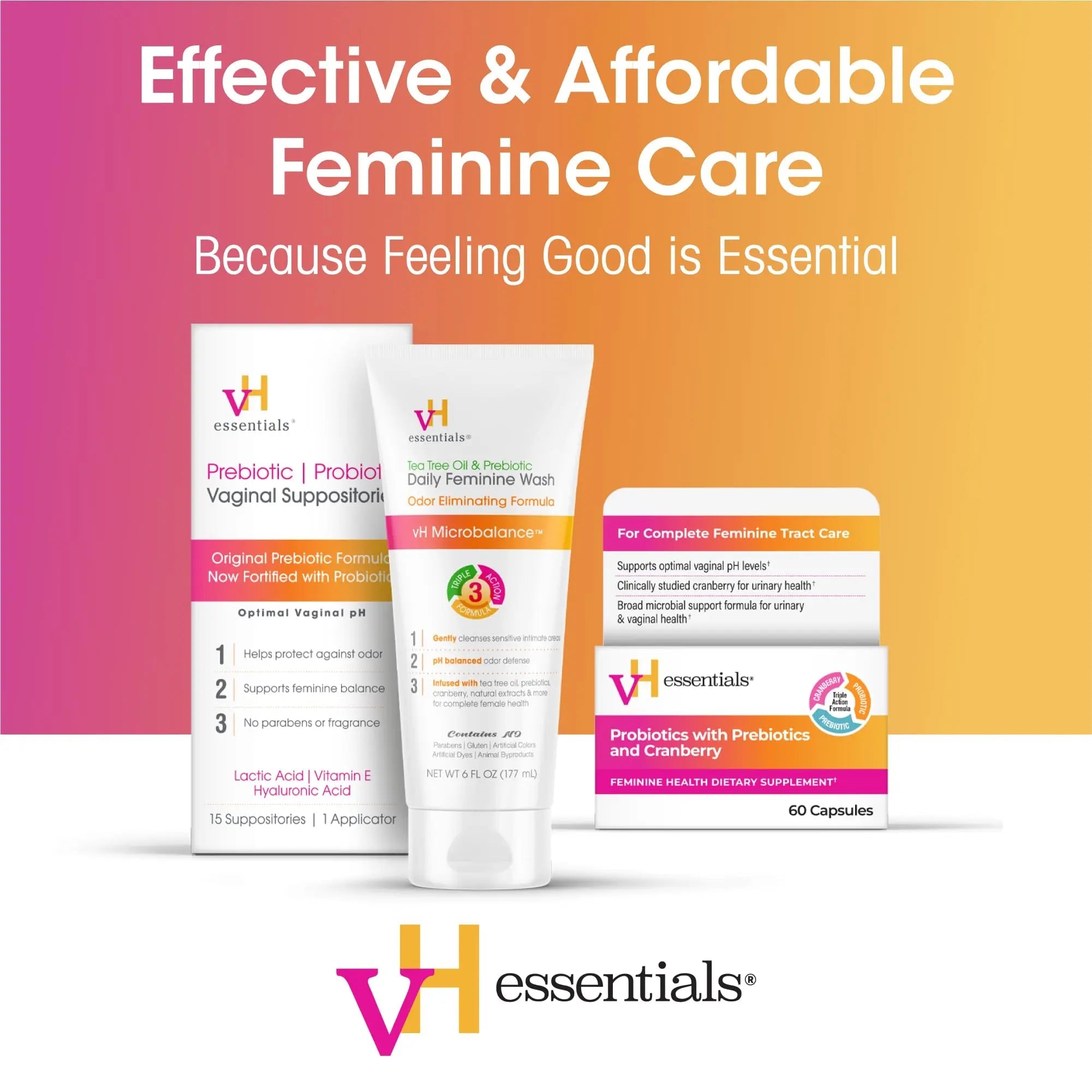 vH Essentials Boric Acid Plus Vaginal Suppositories, Prebiotic Infused with Soothing Aloe Vera, pH Support Formula Fights Odor and Promotes Freshness, 600mg Boric Acid, 30 Count - TrustMedUSA