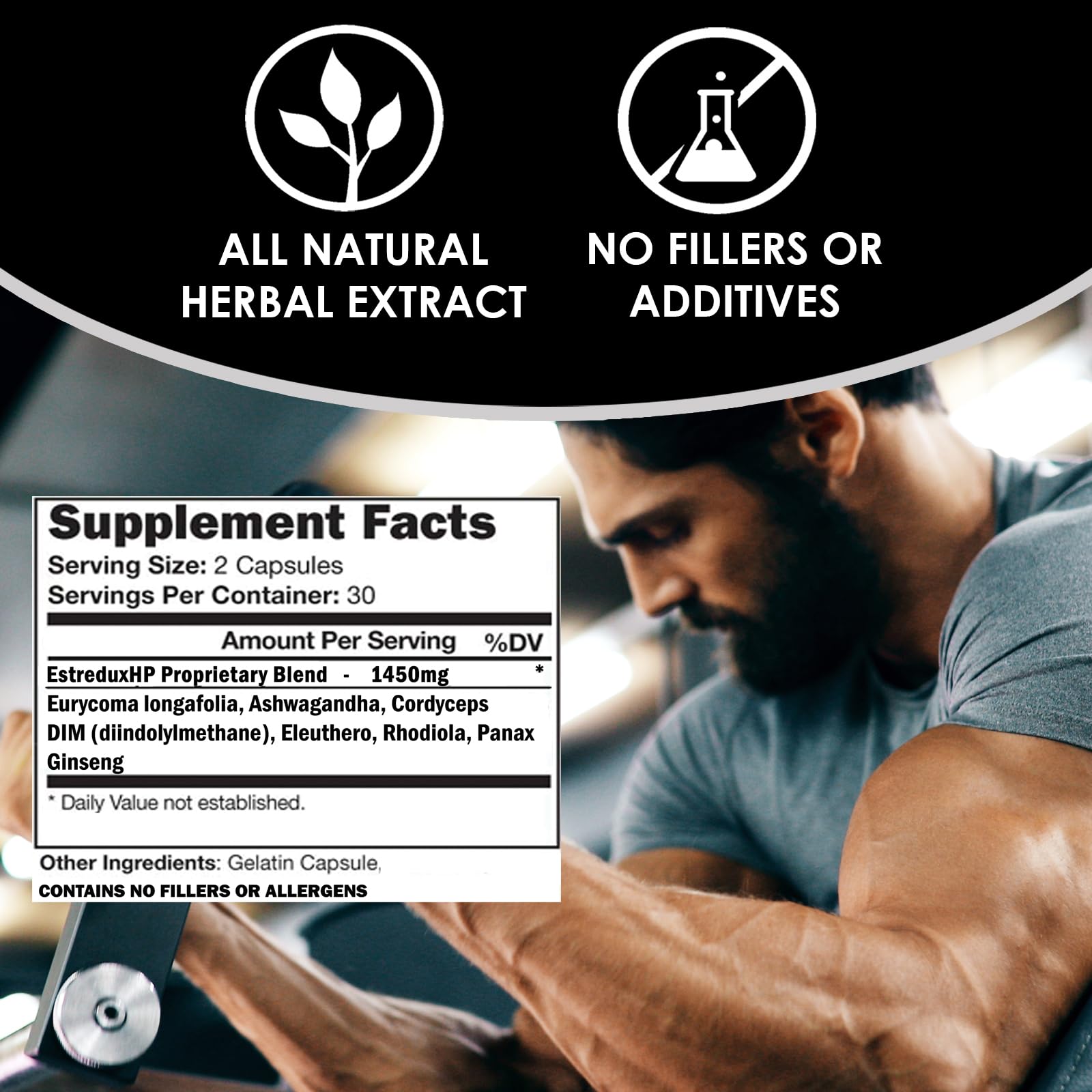 VH Nutrition ESTREDUX HP - with DIM | Estrogen Blocker for Men* | 1450mg of Maximum Strength Hormone Support, Tongkat Ali, Ashwagandha | 60 Capsules - TrustMedUSA