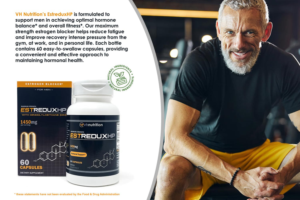 VH Nutrition ESTREDUX HP - with DIM | Estrogen Blocker for Men* | 1450mg of Maximum Strength Hormone Support, Tongkat Ali, Ashwagandha | 60 Capsules - TrustMedUSA
