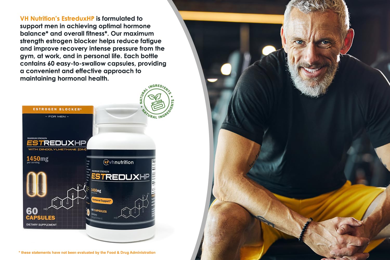 VH Nutrition ESTREDUX HP - with DIM | Estrogen Blocker for Men* | 1450mg of Maximum Strength Hormone Support, Tongkat Ali, Ashwagandha | 60 Capsules - TrustMedUSA