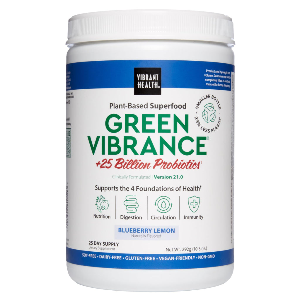 Vibrant Health, Green Vibrance, Superfoods Powder with 70+ Plant-Based Whole Foods & 25 Billion Probiotics Per Serving, Blueberry Lemon, 25 Servings - TrustMedUSA