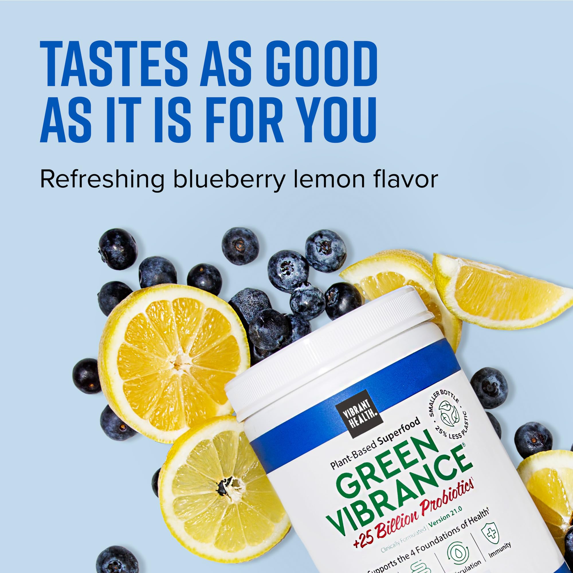 Vibrant Health, Green Vibrance, Superfoods Powder with 70+ Plant-Based Whole Foods & 25 Billion Probiotics Per Serving, Blueberry Lemon, 25 Servings - TrustMedUSA