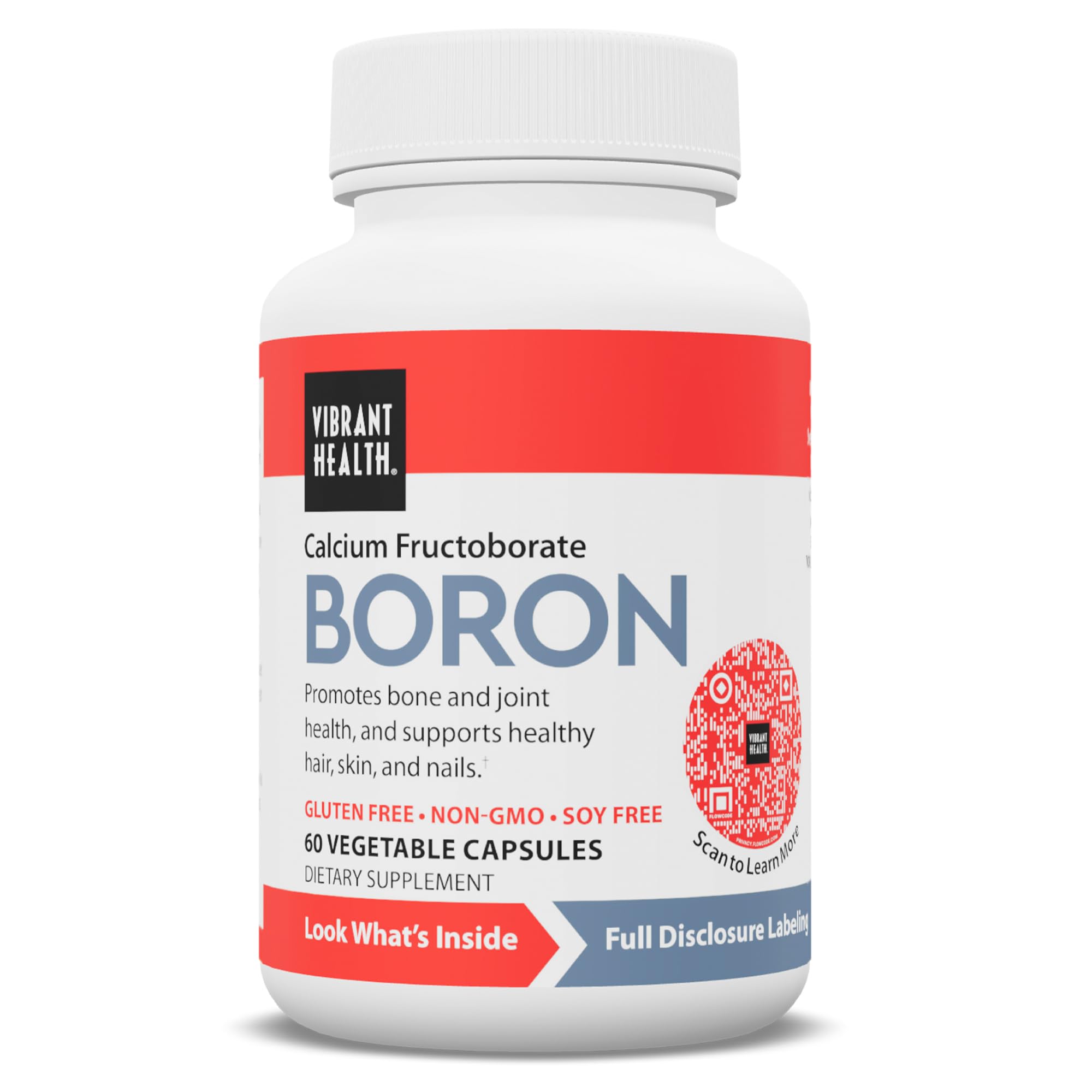 Vibrant Health - Super Natural Boron, Support for Healthy Joints, Hormone Levels, and Connective Tissue with Calcium Fructoborate and Broccoli Powder, Gluten Free, Vegetarian, Non-GMO, 60 Count - TrustMedUSA