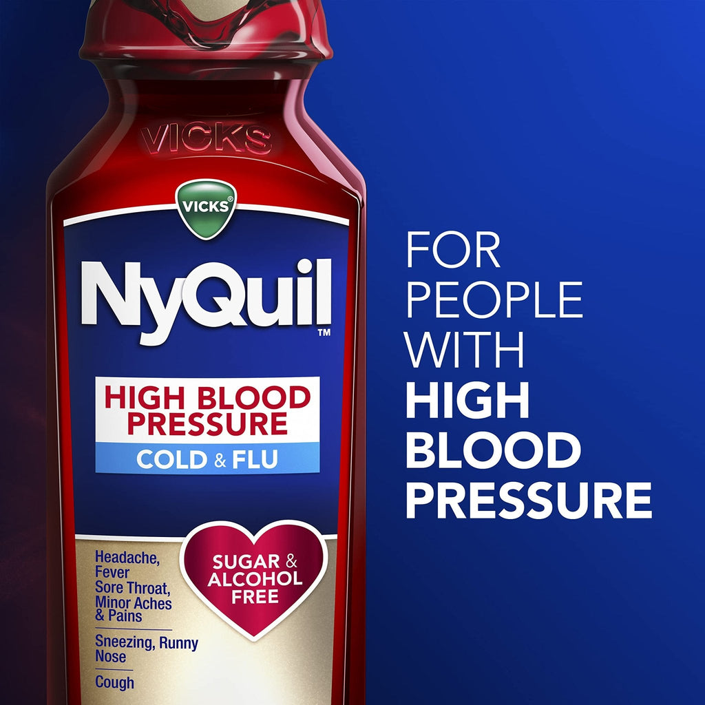 VICKS DayQuil & NyQuil High Blood Pressure Cold & Flu Relief Liquid Medicine Co-Pack, Powerful Multi-Symptom Daytime & Nighttime Relief for Cold, Cough, and Flu Symptoms, Sugar & Alcohol Free, 2x8oz - Maple Wellness Supplements
