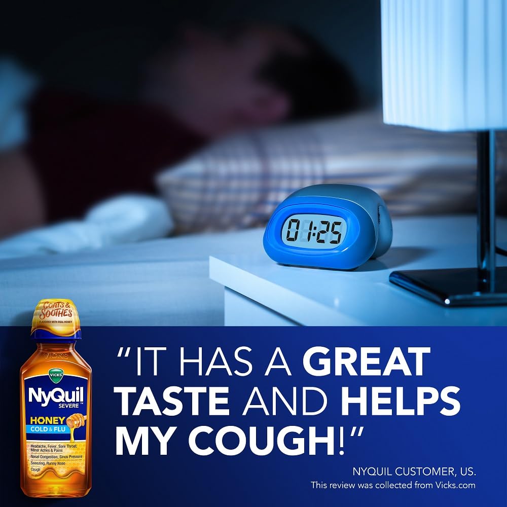 Vicks Dayquil & Nyquil Severe Honey Flavor Co-Pack, Cold & Flu Medicine, Relieves Headache, Fever, Sore Throat, Minor Aches & Pains, Nasal Congestion, Sinus Pressure, Stuffy Nose, And Cough, 2X12Oz - Maple Wellness Supplements