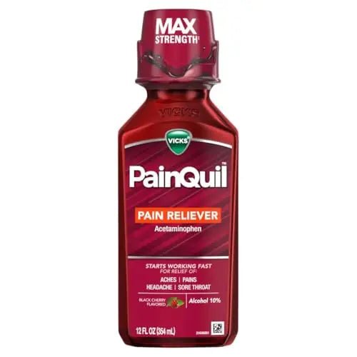 Vicks PainQuil Pain Relief Acetaminophen 1000mg Max Strength‡ Adult Pain Reliever Liquid 12oz, Backache Headache Relief, 1 Daytime Pain Reliever - TrustMedUSA