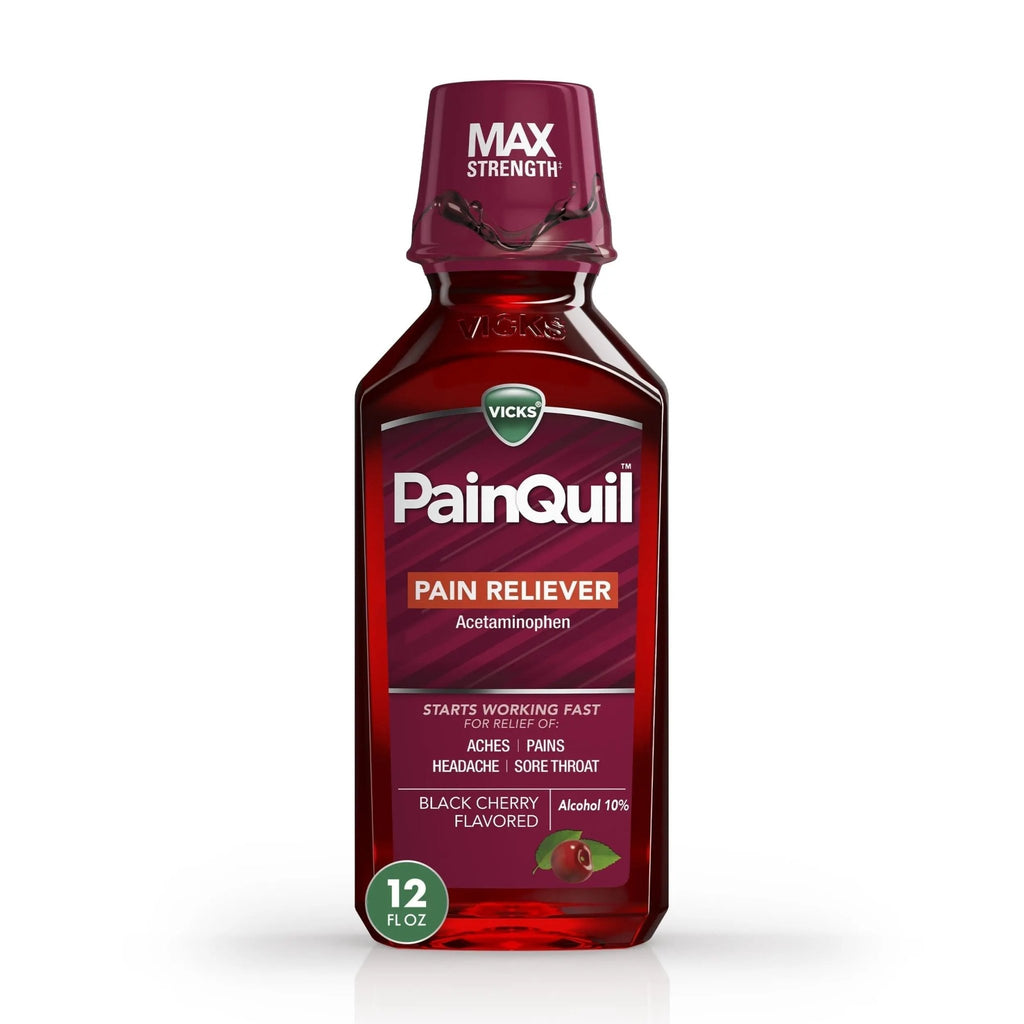 Vicks PainQuil Pain Relief Acetaminophen 1000mg Max Strength‡ Adult Pain Reliever Liquid 12oz, Backache Headache Relief, 1 Daytime Pain Reliever - TrustMedUSA