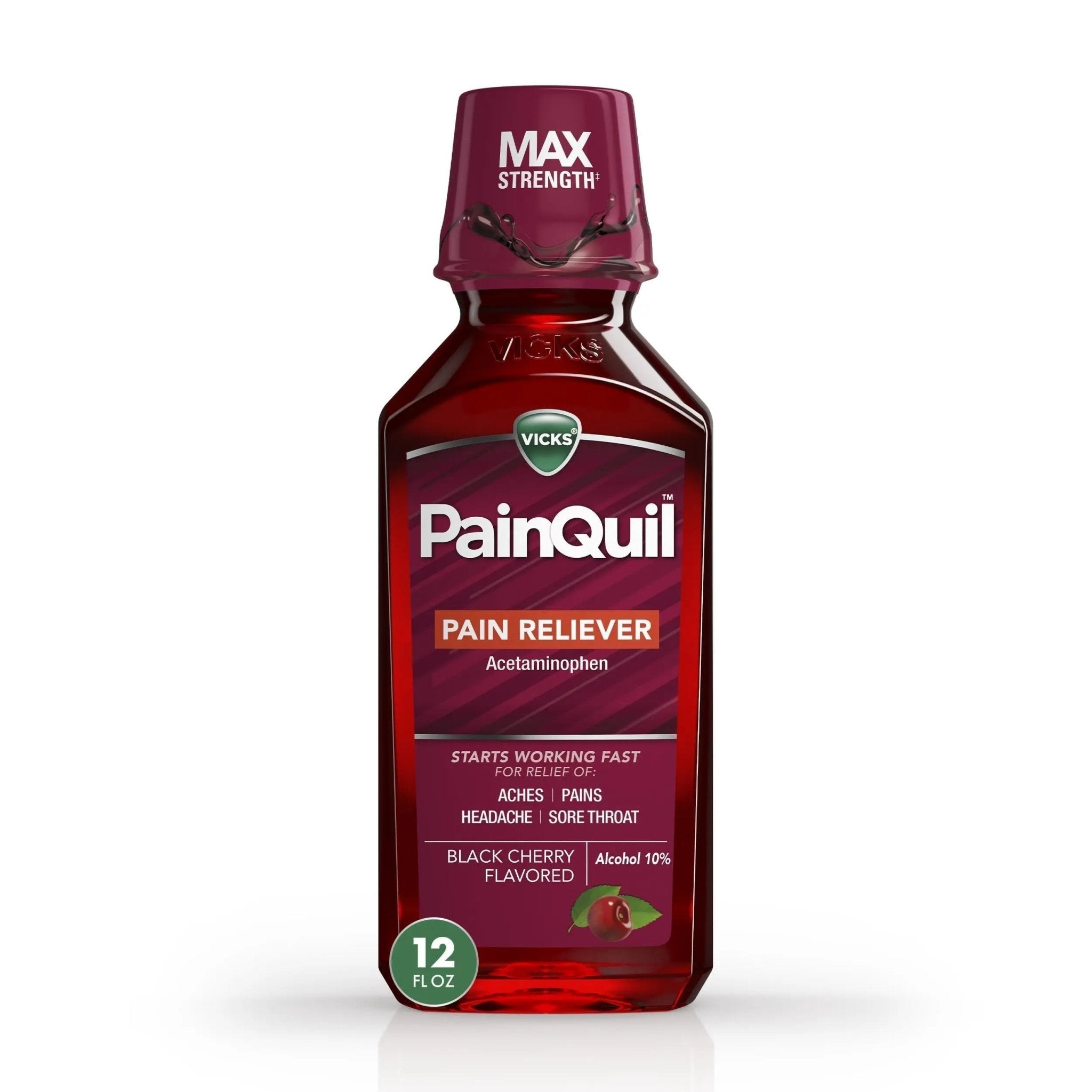Vicks PainQuil Pain Relief Acetaminophen 1000mg Max Strength‡ Adult Pain Reliever Liquid 12oz, Backache Headache Relief, 1 Daytime Pain Reliever - TrustMedUSA