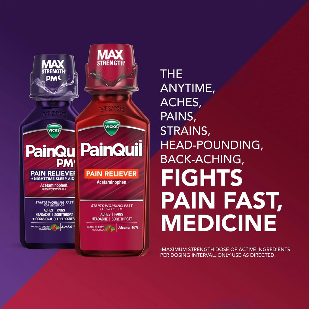 Vicks PainQuil & PainQuil PM Pain Relief Liquid, 1000mg Acetaminophen, 2x12 oz - TrustMedUSA