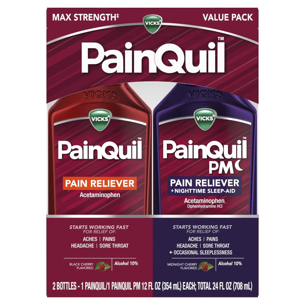 Vicks PainQuil & PainQuil PM Pain Relief Liquid, 1000mg Acetaminophen, 2x12 oz - TrustMedUSA