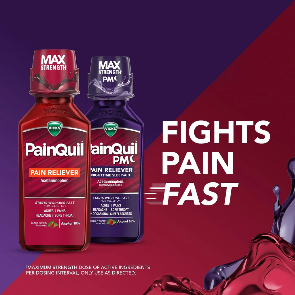 Vicks PainQuil & PainQuil PM Pain Relief Liquid, 1000mg Acetaminophen, 2x12 oz - TrustMedUSA