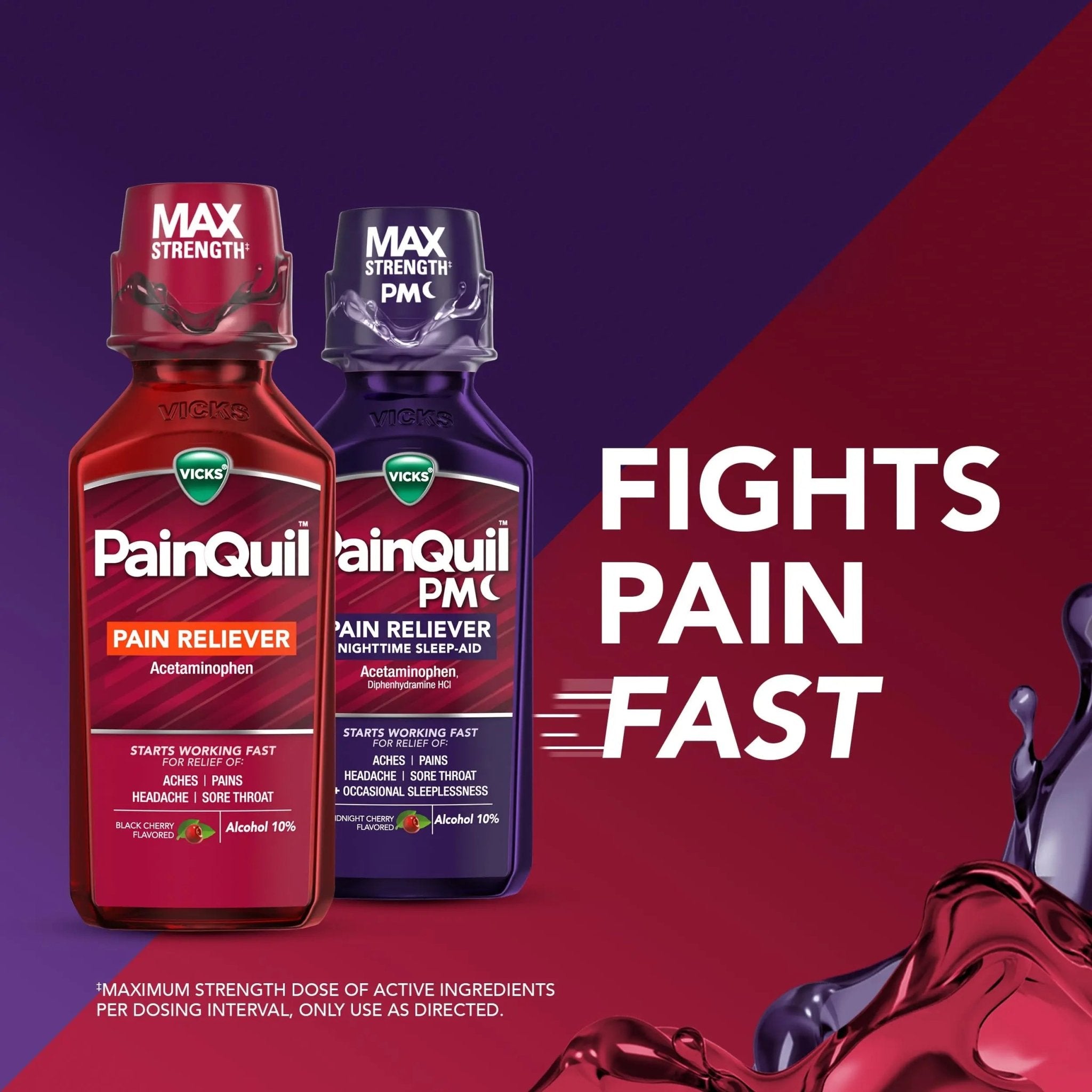Vicks PainQuil & PainQuil PM Pain Relief Liquid, 1000mg Acetaminophen, 2x12 oz - TrustMedUSA