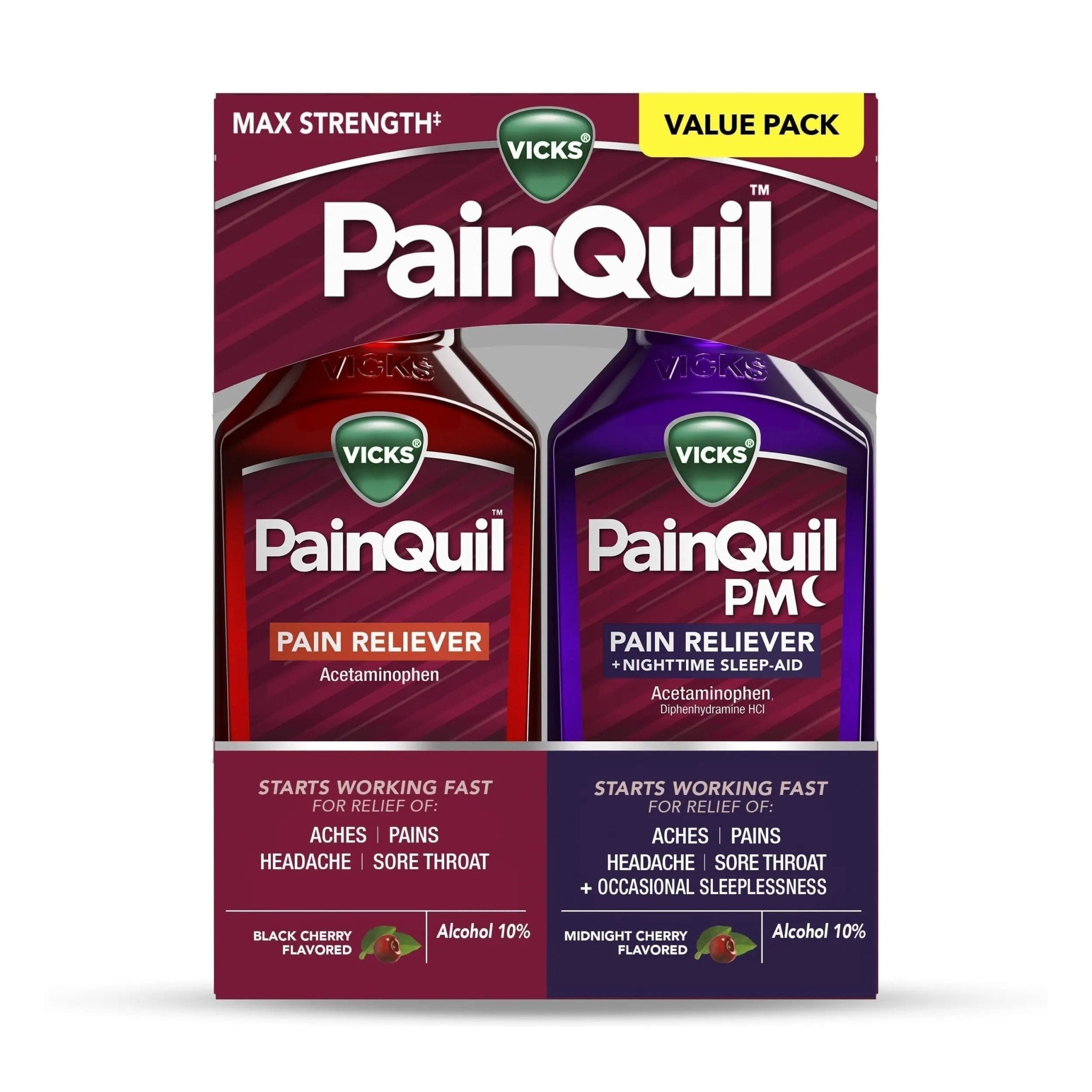 Vicks PainQuil & PainQuil PM Pain Relief Liquid, 1000mg Acetaminophen, 2x12 oz - TrustMedUSA