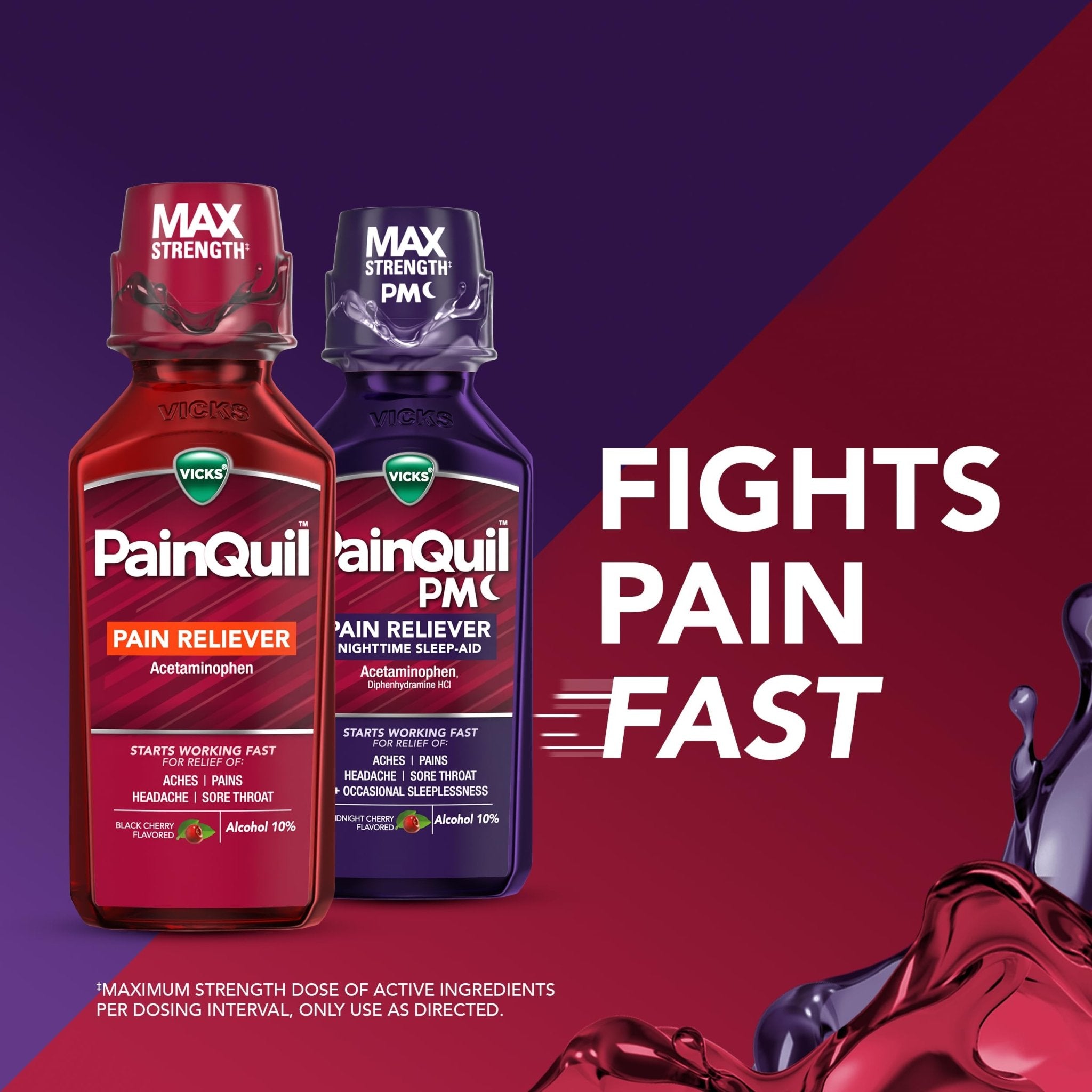 Vicks PainQuil & PainQuil PM Pain Relief Liquid, 1000mg Acetaminophen, 2x12 oz - Maple Wellness Supplements