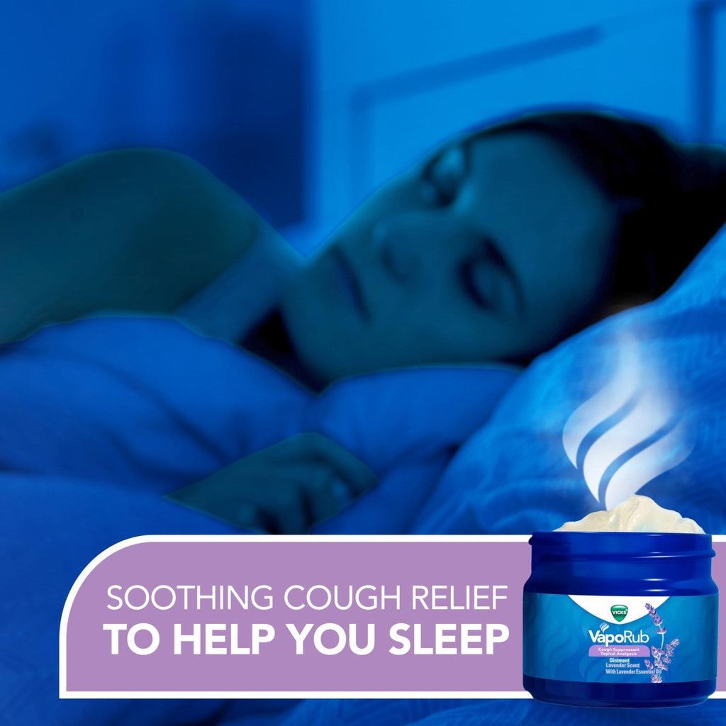 Vicks VapoRub, Lavender Scent, Cough Suppressant, Topical Chest Rub & Analgesic Ointment, Medicated Vicks Vapors, Relief from Cough Due to Cold, Aches & Pains, 1.76oz - Maple Wellness Supplements