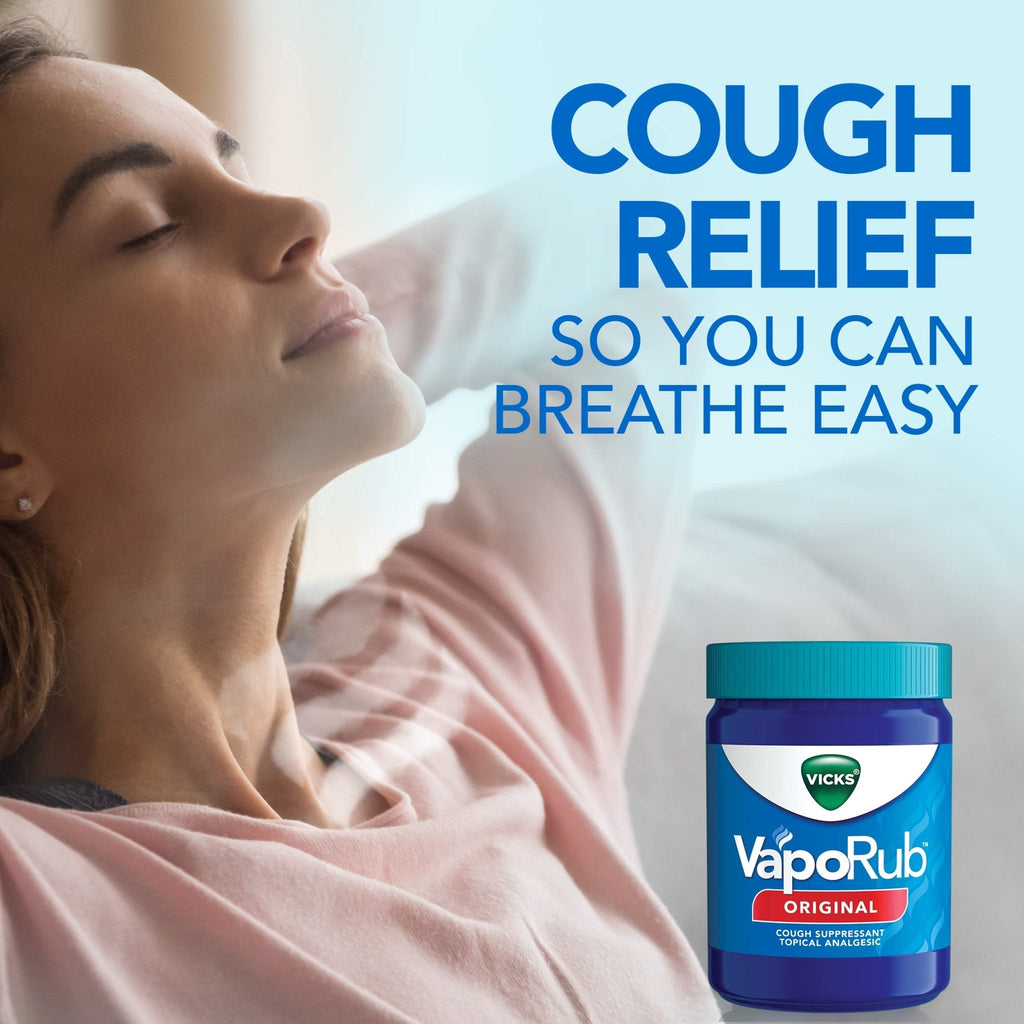 Vicks VapoRub, Original, Cough Suppressant, Topical Chest Rub & Analgesic Ointment, Medicated Vicks Vapors, Relief from Cough Due to Cold, Aches & Pains, 1.76oz - Maple Wellness Supplements