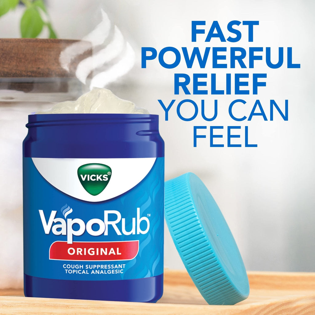 Vicks VapoRub, Original, Cough Suppressant, Topical Chest Rub & Analgesic Ointment, Medicated Vicks Vapors, Relief from Cough Due to Cold, Aches & Pains, 1.76oz - Maple Wellness Supplements