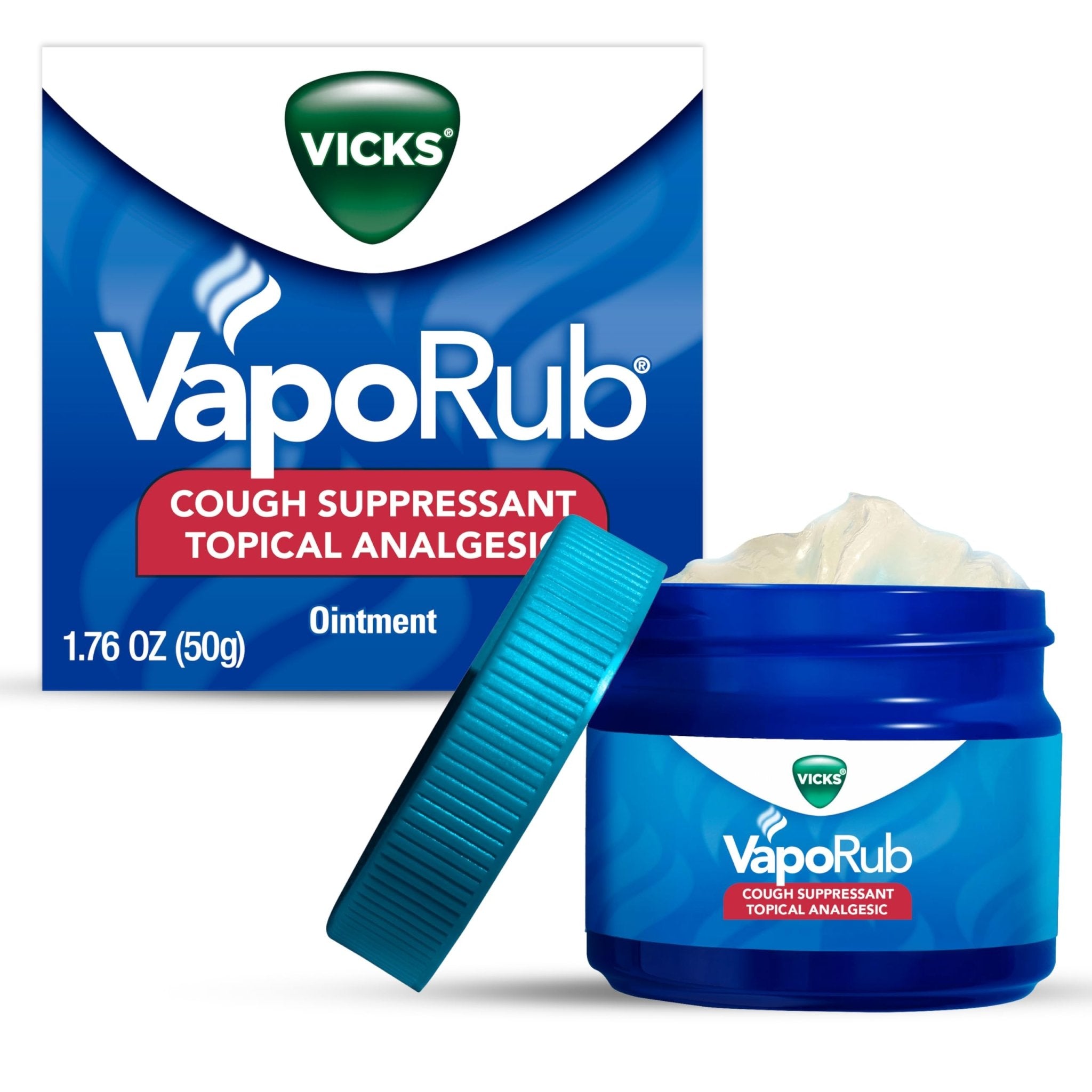 Vicks VapoRub, Original, Cough Suppressant, Topical Chest Rub & Analgesic Ointment, Medicated Vicks Vapors, Relief from Cough Due to Cold, Aches & Pains, 1.76oz - Maple Wellness Supplements
