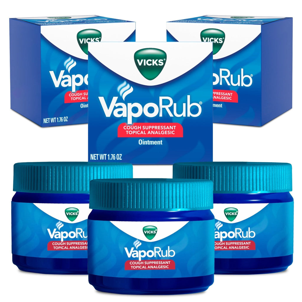 Vicks VapoRub, Original, Cough Suppressant, Topical Chest Rub & Analgesic Ointment, Medicated Vicks Vapors, Relief from Cough Due to Cold, Aches & Pains, 1.76oz each (pack of 3) - Maple Wellness Supplements