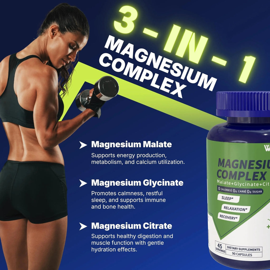 Vicwell Triple Magnesium Complex - 300mg Magnesium from Malate, Glycinate, and Citrate - Supports Stress Relief & Sleep, Nerves & Metabolism, Muscle Relaxation & Bone Health - 90 Capsules(1 Bottle) - TrustMedUSA
