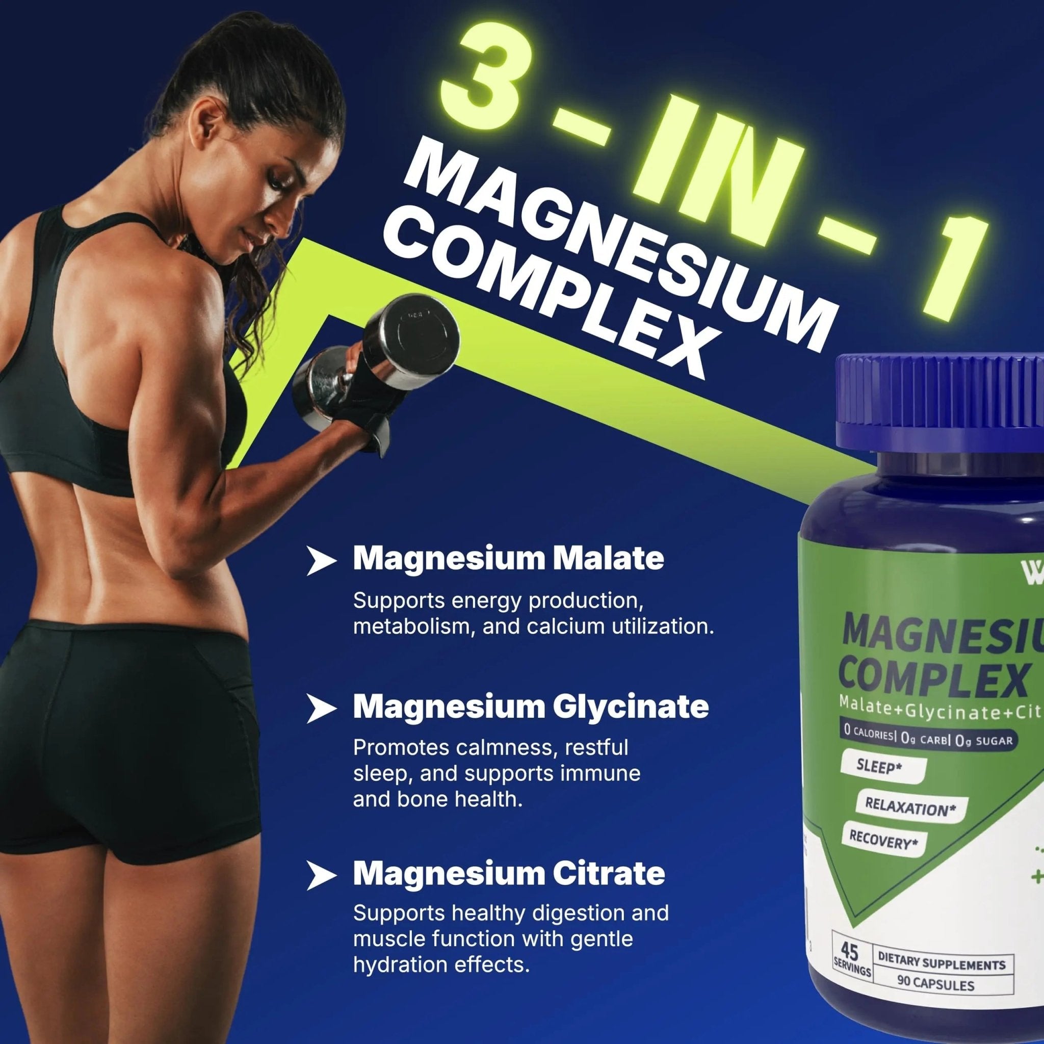 Vicwell Triple Magnesium Complex - 300mg Magnesium from Malate, Glycinate, and Citrate - Supports Stress Relief & Sleep, Nerves & Metabolism, Muscle Relaxation & Bone Health - 90 Capsules(1 Bottle) - TrustMedUSA