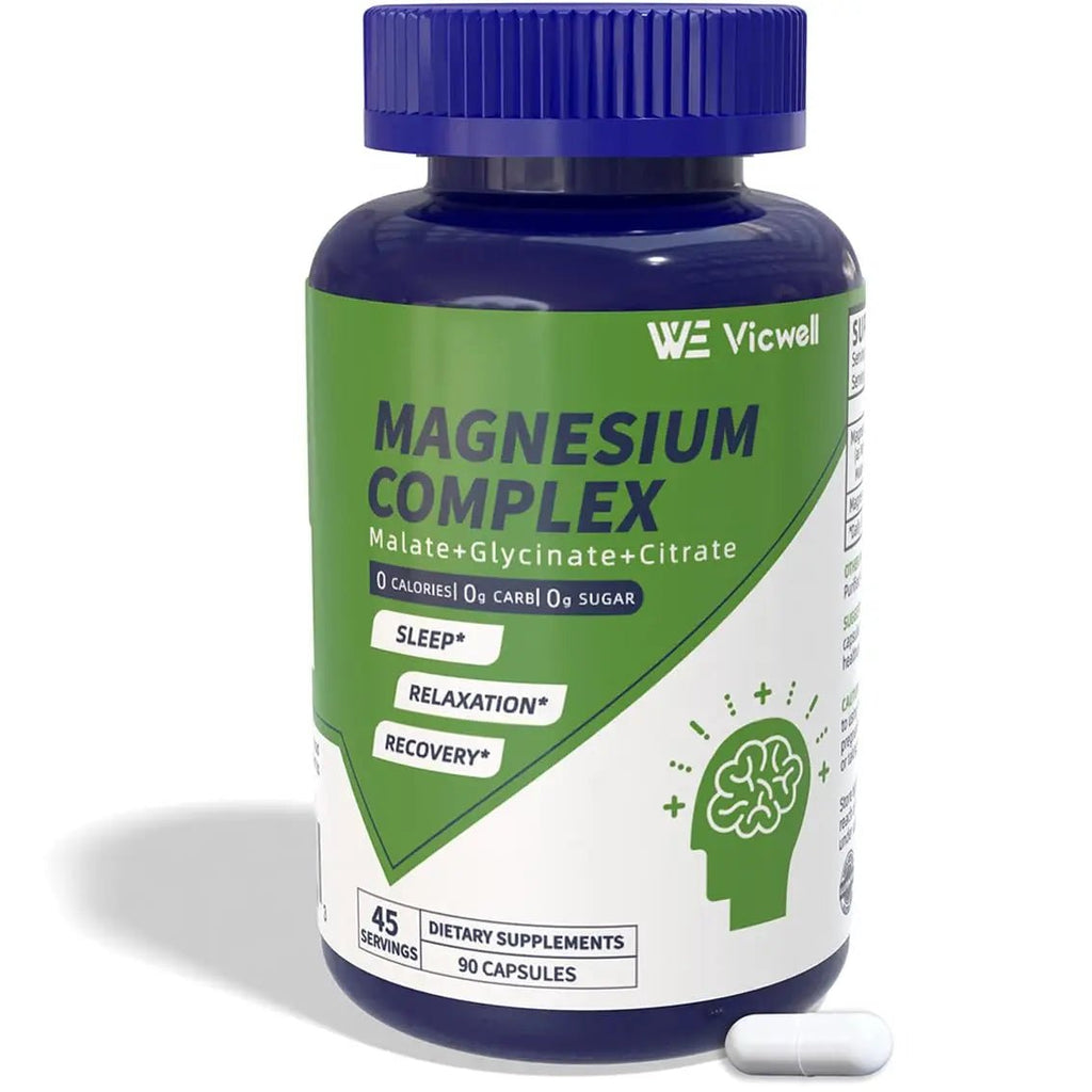 Vicwell Triple Magnesium Complex - 300mg Magnesium from Malate, Glycinate, and Citrate - Supports Stress Relief & Sleep, Nerves & Metabolism, Muscle Relaxation & Bone Health - 90 Capsules(1 Bottle) - TrustMedUSA
