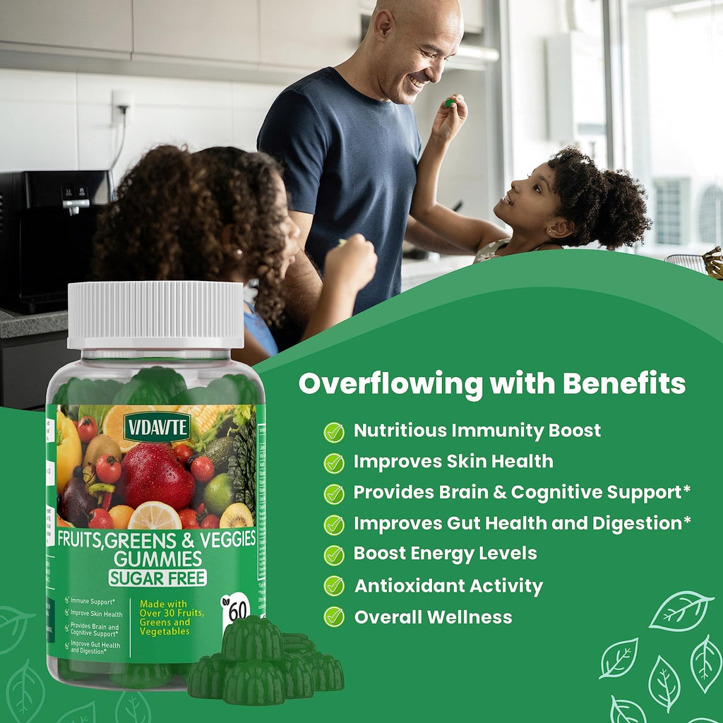 VIDAVITE Sugar-free Super Greens Gummies — US-Made, 35+ Fruit and Veggie gummies to Boost Immunity, Skin & Gut Health — Ideal Fruits and Vegetables Supplement - TrustMedUSA