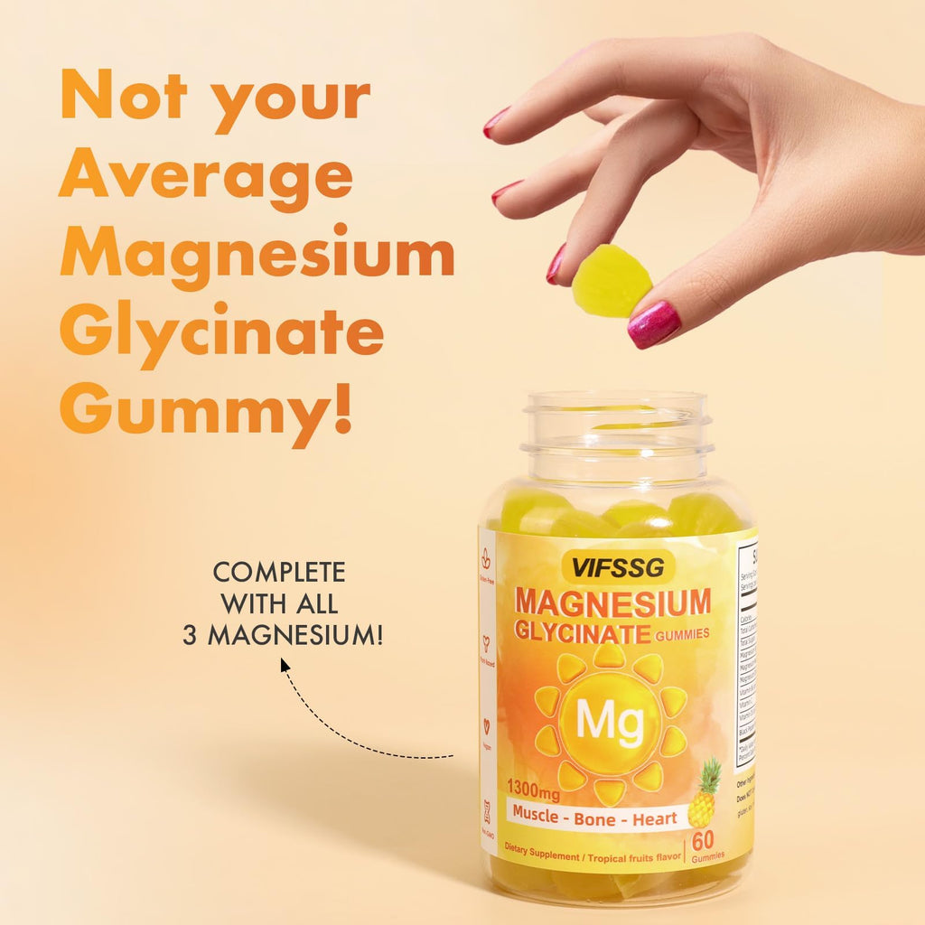 VIFSSG Magnesium Glycinate Gummies 500 Mg, Triple Magnesium Complex Sugar-Free Gummies with Malate 400 Mg, Citrate 400 Mg, Magnesium Supplement Chewable - TrustMedUSA