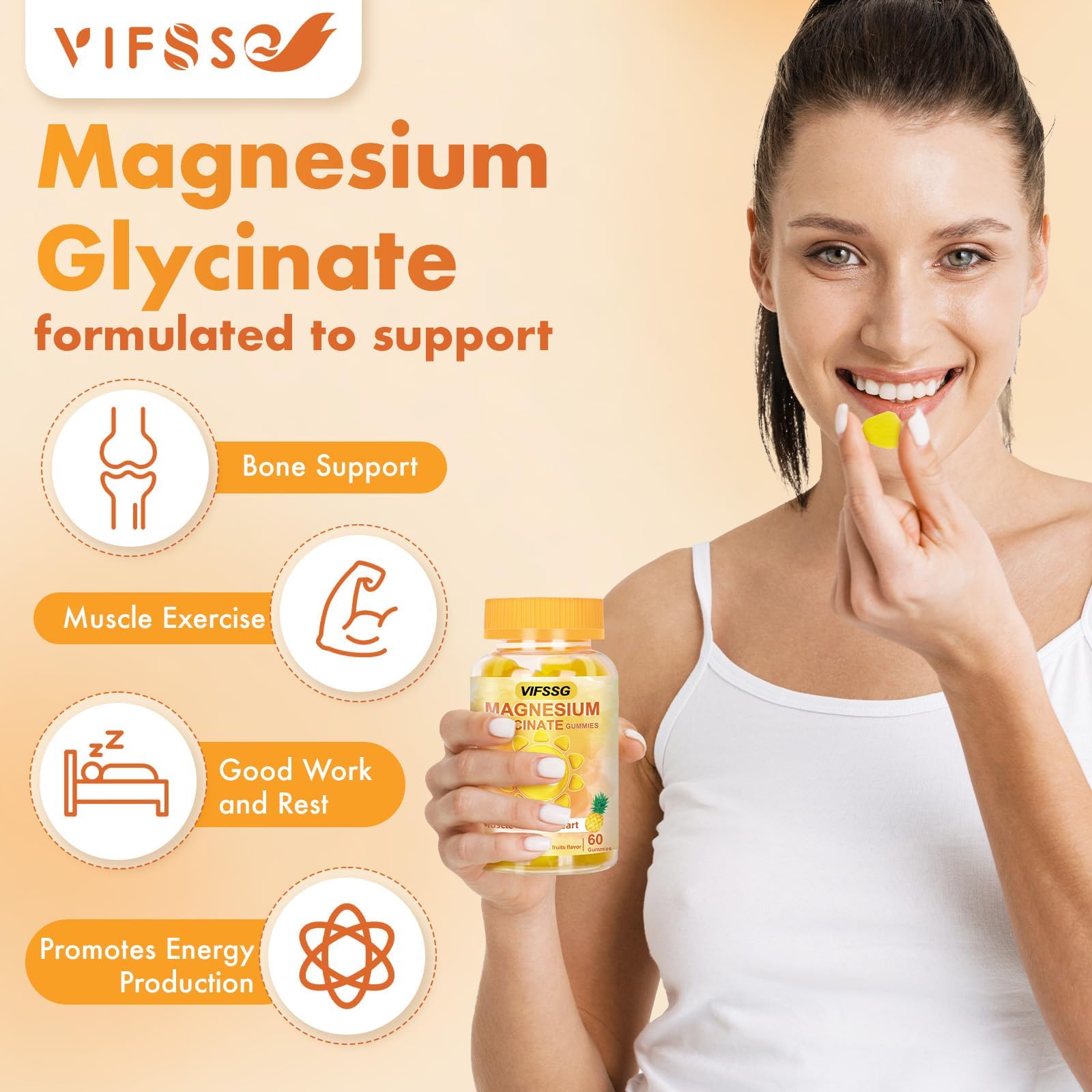 VIFSSG Magnesium Glycinate Gummies 500 Mg, Triple Magnesium Complex Sugar-Free Gummies with Malate 400 Mg, Citrate 400 Mg, Magnesium Supplement Chewable - TrustMedUSA