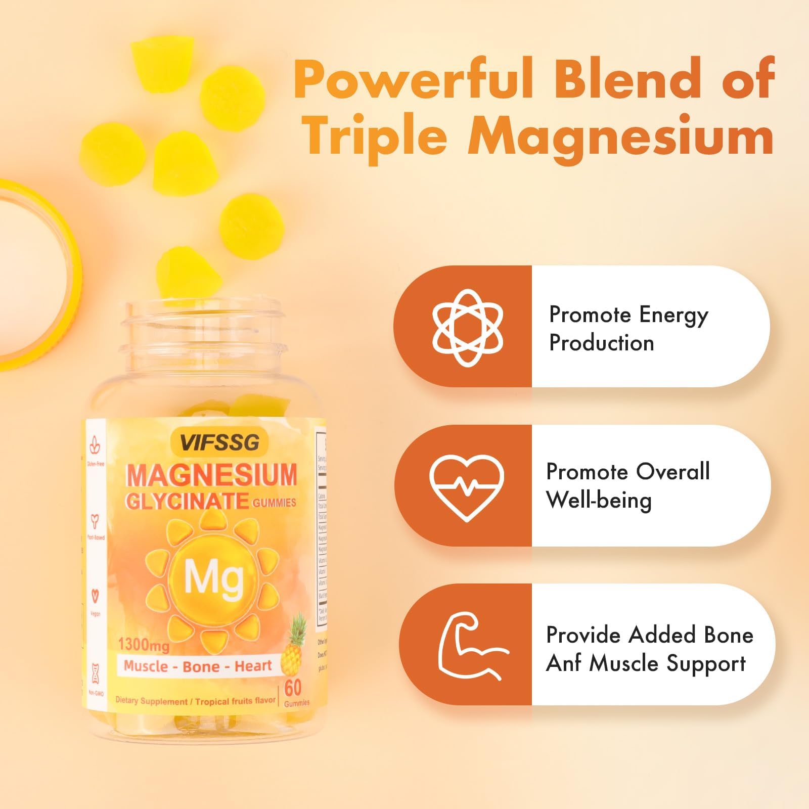 VIFSSG Magnesium Glycinate Gummies 500 Mg, Triple Magnesium Complex Sugar-Free Gummies with Malate 400 Mg, Citrate 400 Mg, Magnesium Supplement Chewable - TrustMedUSA