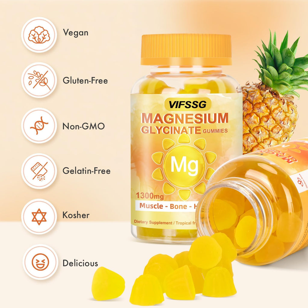 VIFSSG Magnesium Glycinate Gummies 500 Mg, Triple Magnesium Complex Sugar-Free Gummies with Malate 400 Mg, Citrate 400 Mg, Magnesium Supplement Chewable - TrustMedUSA