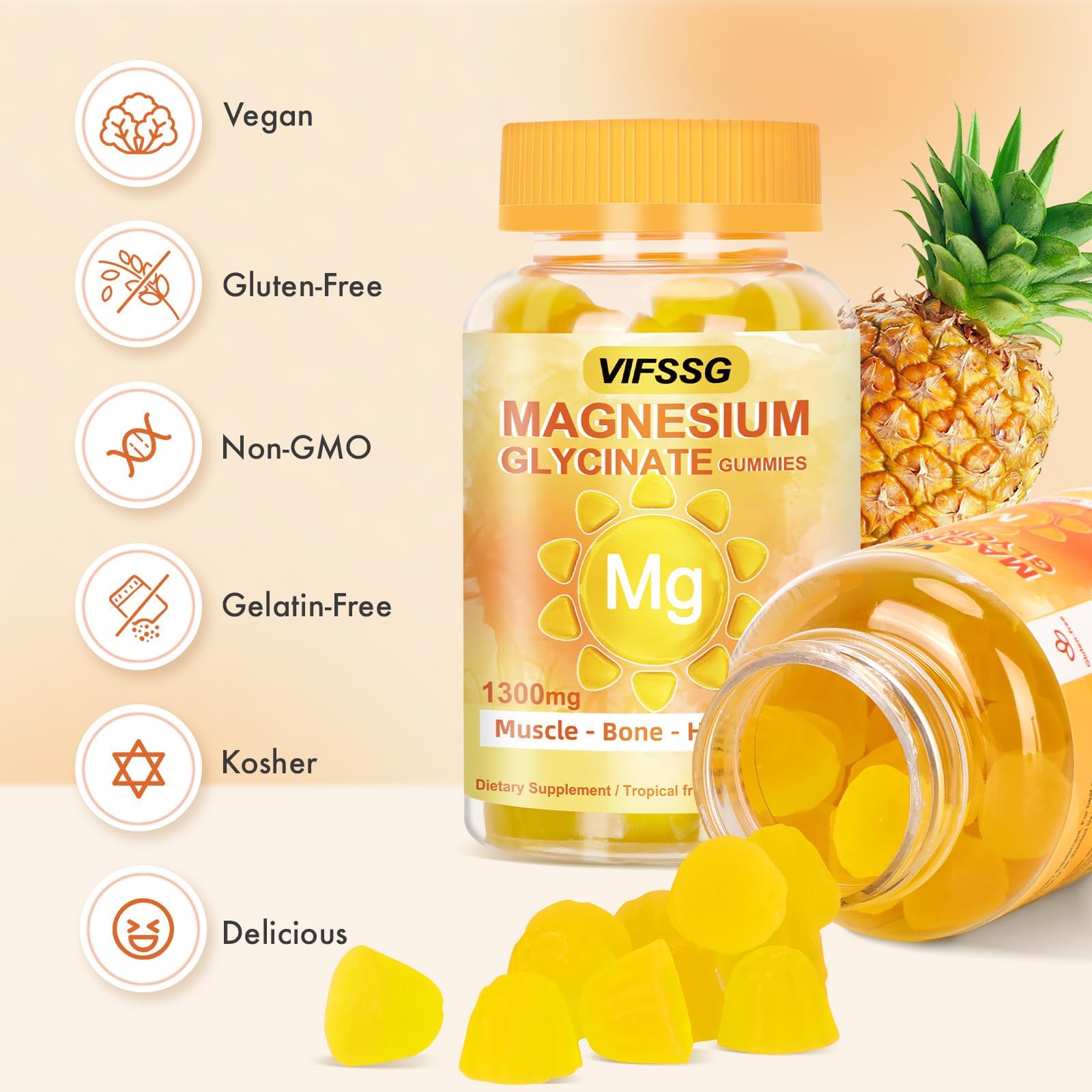 VIFSSG Magnesium Glycinate Gummies 500 Mg, Triple Magnesium Complex Sugar-Free Gummies with Malate 400 Mg, Citrate 400 Mg, Magnesium Supplement Chewable - TrustMedUSA