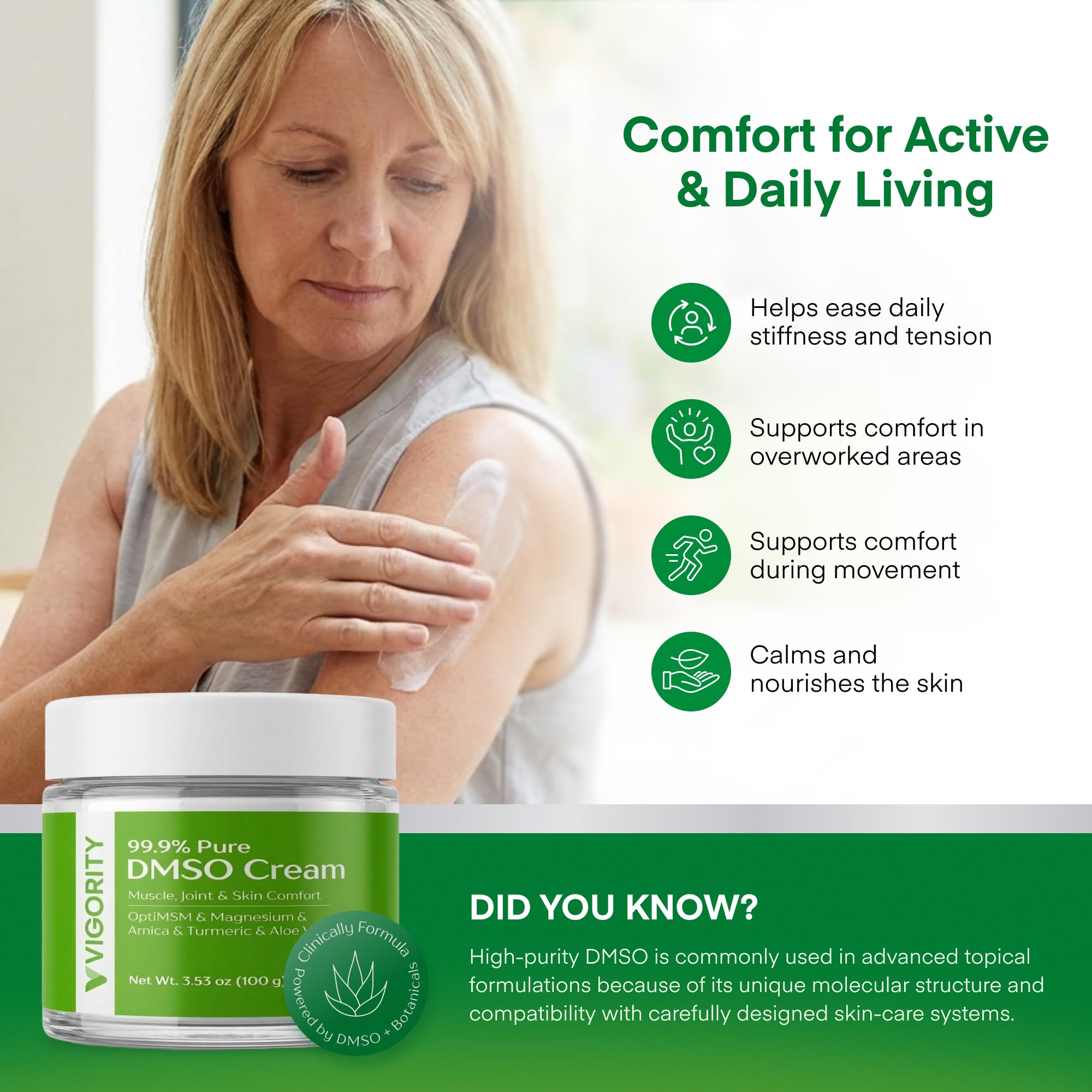 Vigority DMSO Cream 99.9% Pure for Topical Joint, Muscle Comfort - DMSO Pharmaceutical Grade Cream with Arnica, Magnesium, Turmeric, OptiMSM, Aloe Vera 2 Pack - TrustMedUSA