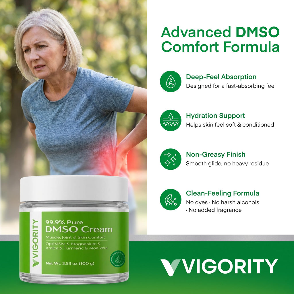 Vigority DMSO Cream 99.9% Pure for Topical Joint, Muscle Comfort - DMSO Pharmaceutical Grade Cream with Arnica, Magnesium, Turmeric, OptiMSM, Aloe Vera 2 Pack - TrustMedUSA