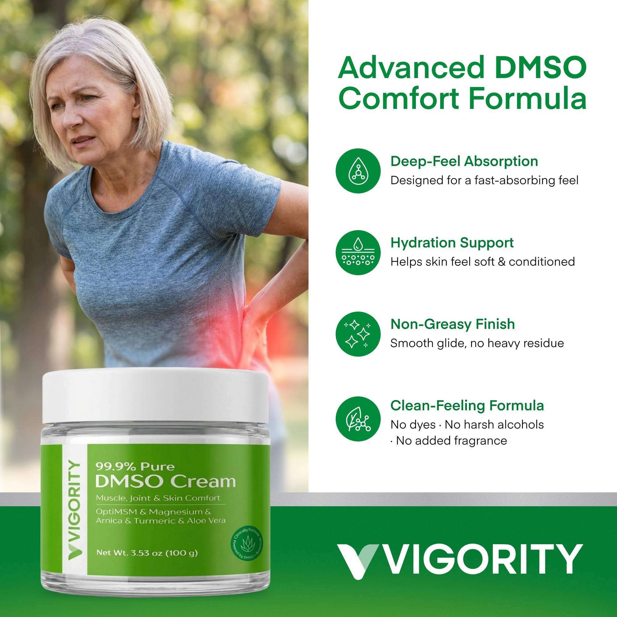 Vigority DMSO Cream 99.9% Pure for Topical Joint, Muscle Comfort - DMSO Pharmaceutical Grade Cream with Arnica, Magnesium, Turmeric, OptiMSM, Aloe Vera 2 Pack - TrustMedUSA