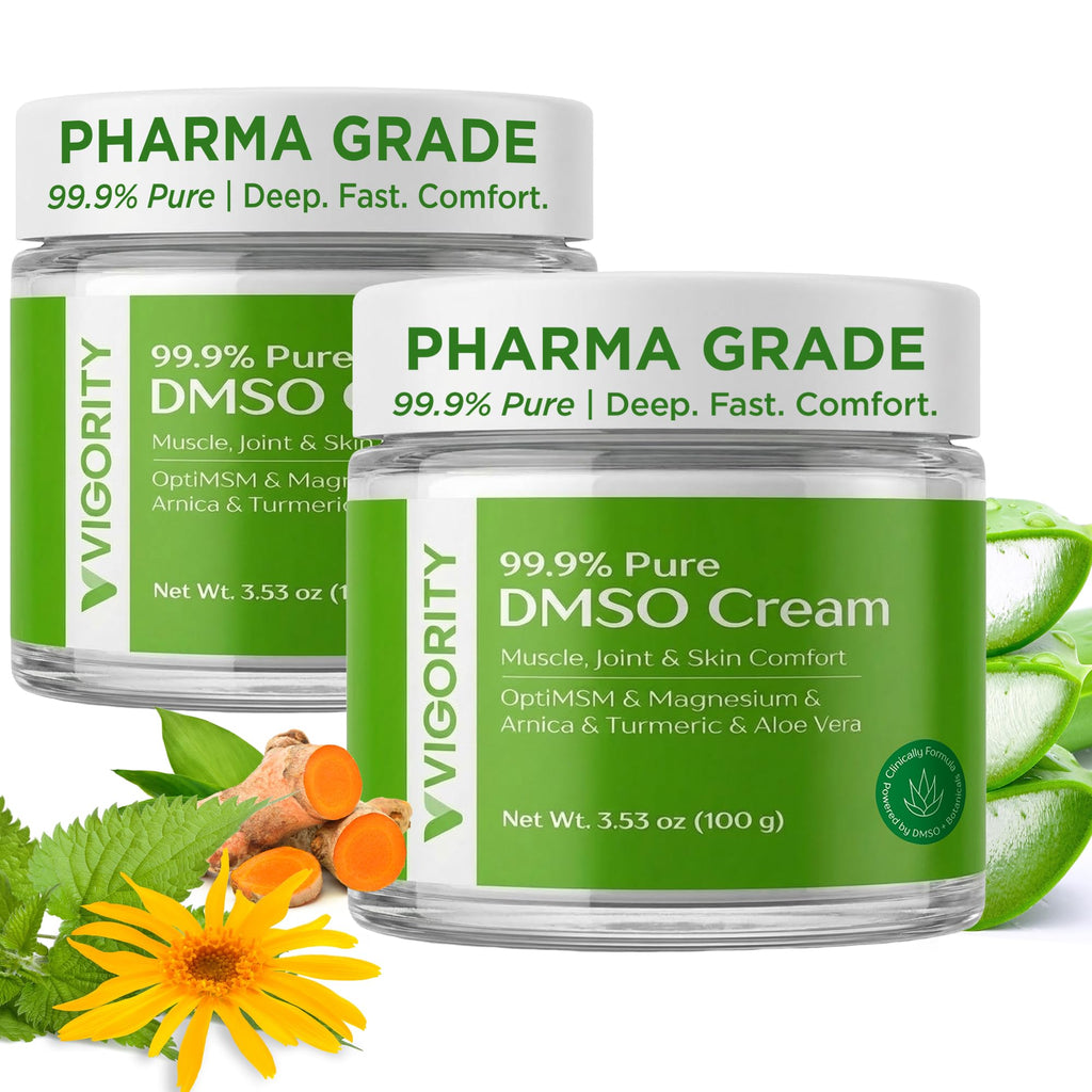 Vigority DMSO Cream 99.9% Pure for Topical Joint, Muscle Comfort - DMSO Pharmaceutical Grade Cream with Arnica, Magnesium, Turmeric, OptiMSM, Aloe Vera 2 Pack - TrustMedUSA