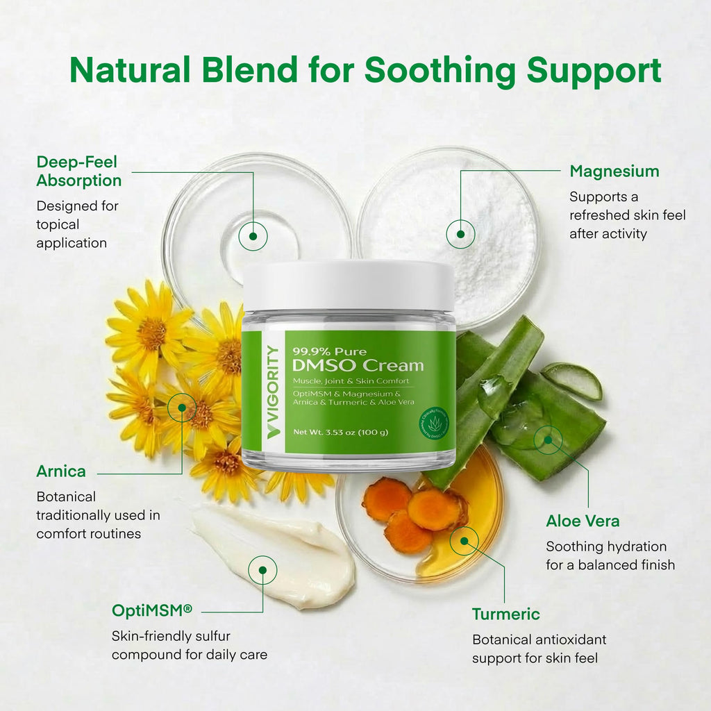 Vigority DMSO Cream 99.9% Pure for Topical Joint, Muscle Comfort - DMSO Pharmaceutical Grade Cream with Arnica, Magnesium, Turmeric, OptiMSM, Aloe Vera 2 Pack - TrustMedUSA