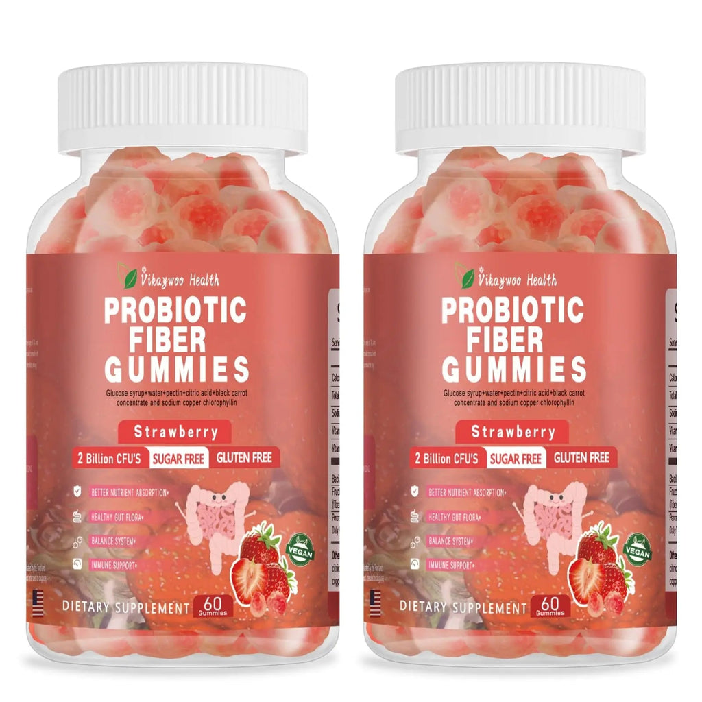 Vikaywoo Probiotic Fiber Gummies for Adults, No Sugar Added Strawberry Flavor– 2 Billion CFUs –Vitamin C,Vitamin D–Digestive Health & Regularity Support(120 Count) - TrustMedUSA