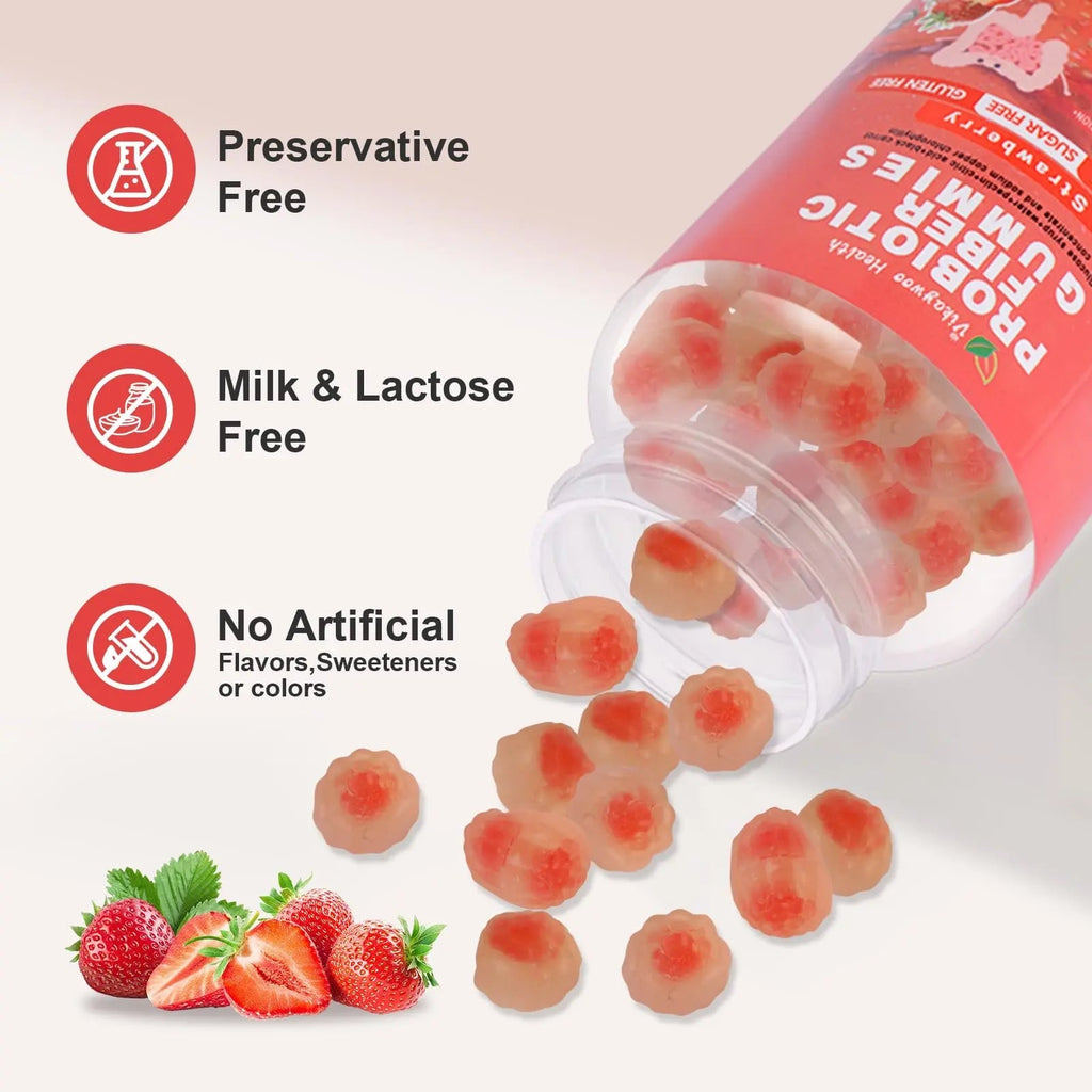 Vikaywoo Probiotic Fiber Gummies for Adults, No Sugar Added Strawberry Flavor– 2 Billion CFUs –Vitamin C,Vitamin D–Digestive Health & Regularity Support(120 Count) - TrustMedUSA