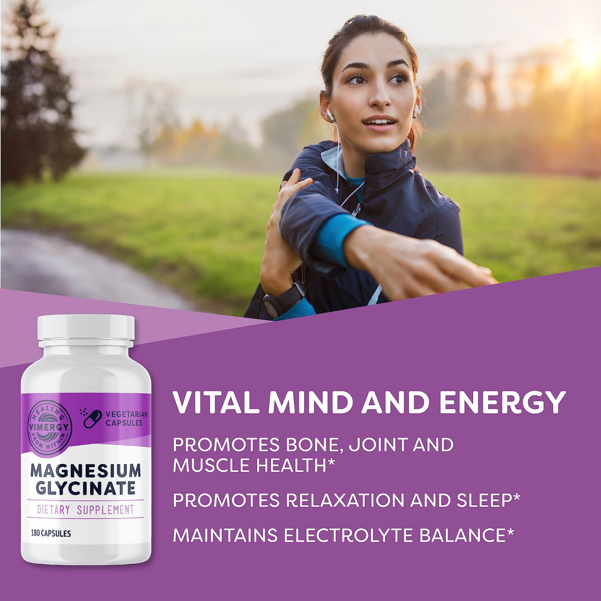 VIMERGY Magnesium Glycinate – Stress Support – Chelated to Avoid Tummy Upset*– Promotes Heart Health & Energy* - TrustMedUSA