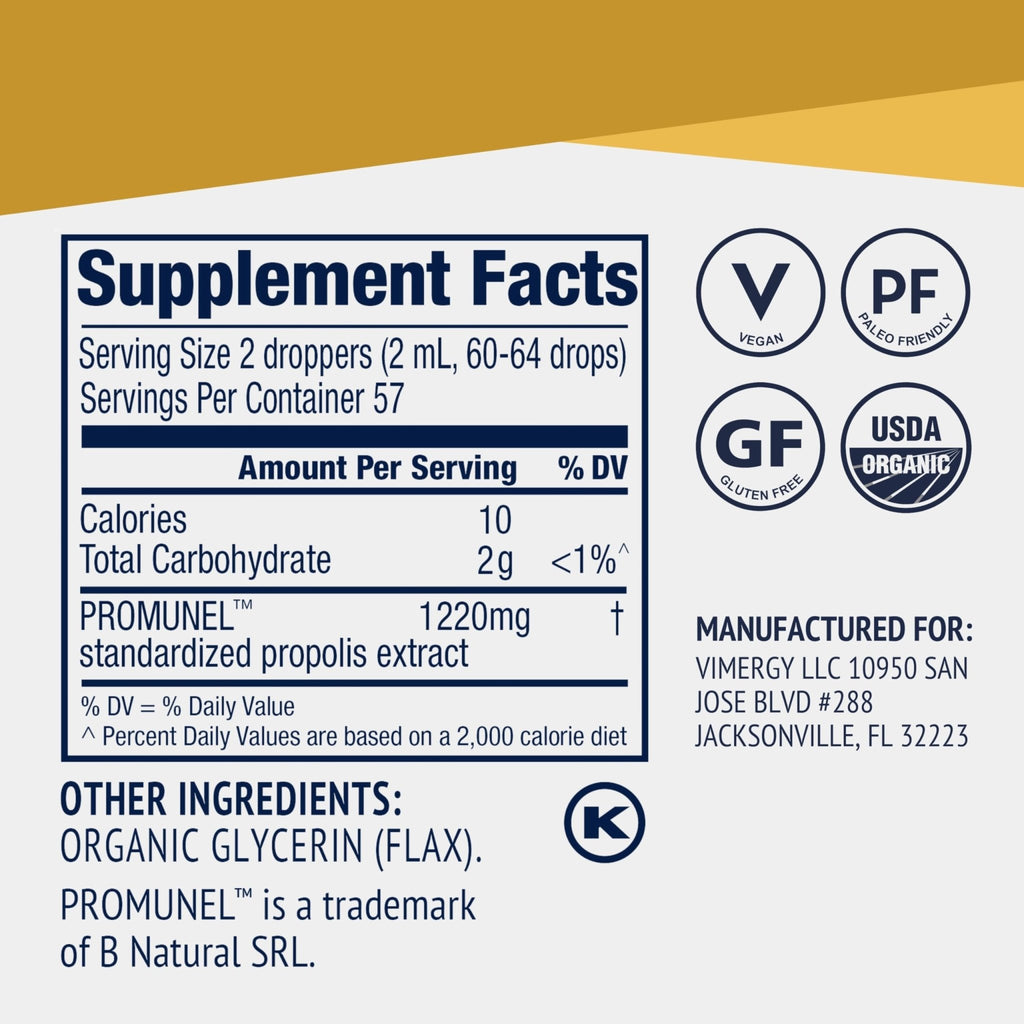 Vimergy PropolisPure® – Supports Immune and Respiratory Health* – Benefits Oral Health* – USDA Certified Organic, Kosher, Paleo-Friendly, Gluten-Free – 115 mL (57 Servings) - TrustMedUSA