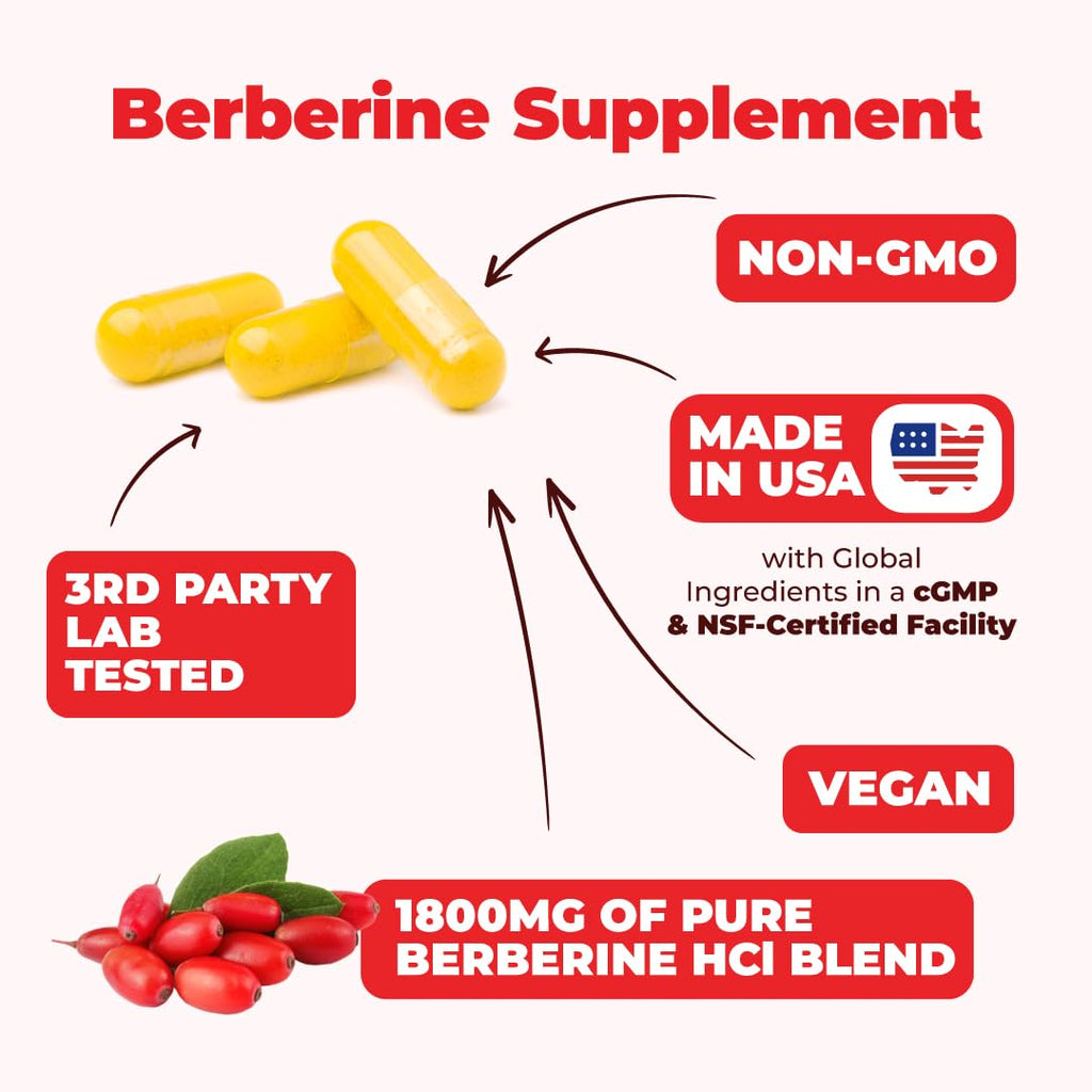 Vimerson Health Berberine Supplement with Third Party Tested Berberine 1800mg - Immune Support Supplement for Cardiovascular, Gastrointestinal Function & Metabolic Aid - Vegan & Non-GMO - TrustMedUSA