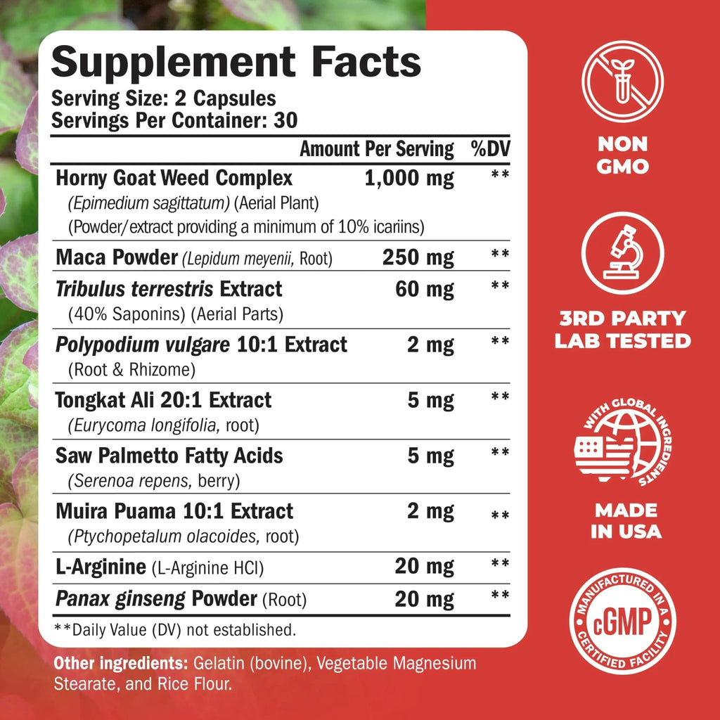 Vimerson Health Multivitamin for Men & Tongkat Ali for Men with Horny Goat Weed, Maca Root Powder, Tribulus Terrestris, Saw Palmetto Extract - TrustMedUSA