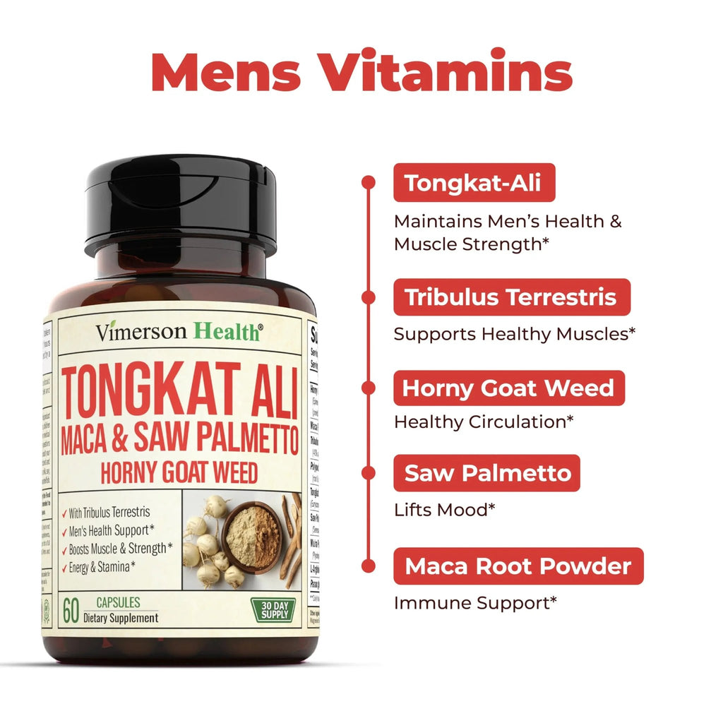 Vimerson Health Multivitamin for Men & Tongkat Ali for Men with Horny Goat Weed, Maca Root Powder, Tribulus Terrestris, Saw Palmetto Extract - TrustMedUSA