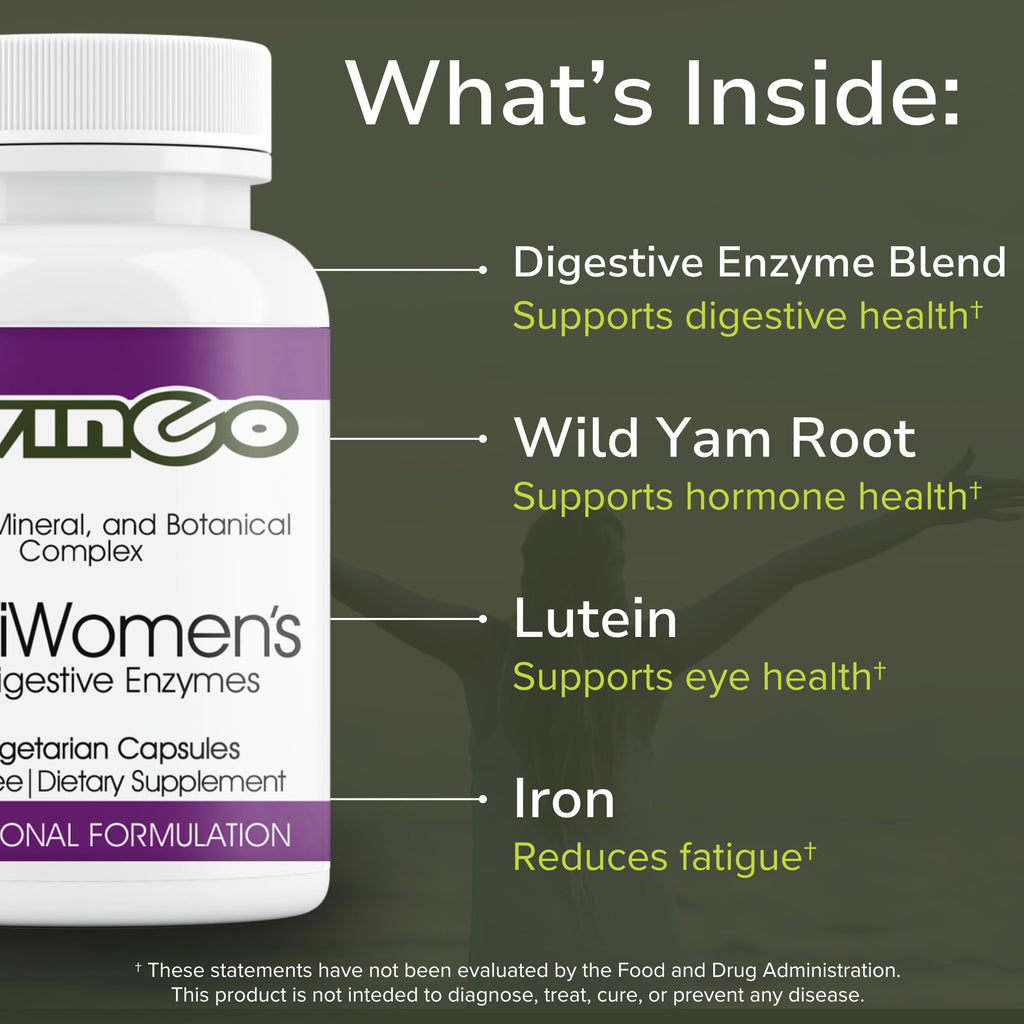 Vinco Inc - MultiWomen’s with Digestive Enzymes Daily Supplement | (90 Capsules) | Multivitamin for Women | Supports Energy, Hormone Balance, Immunity & Digestion | Gluten Free & Vegetarian - TrustMedUSA
