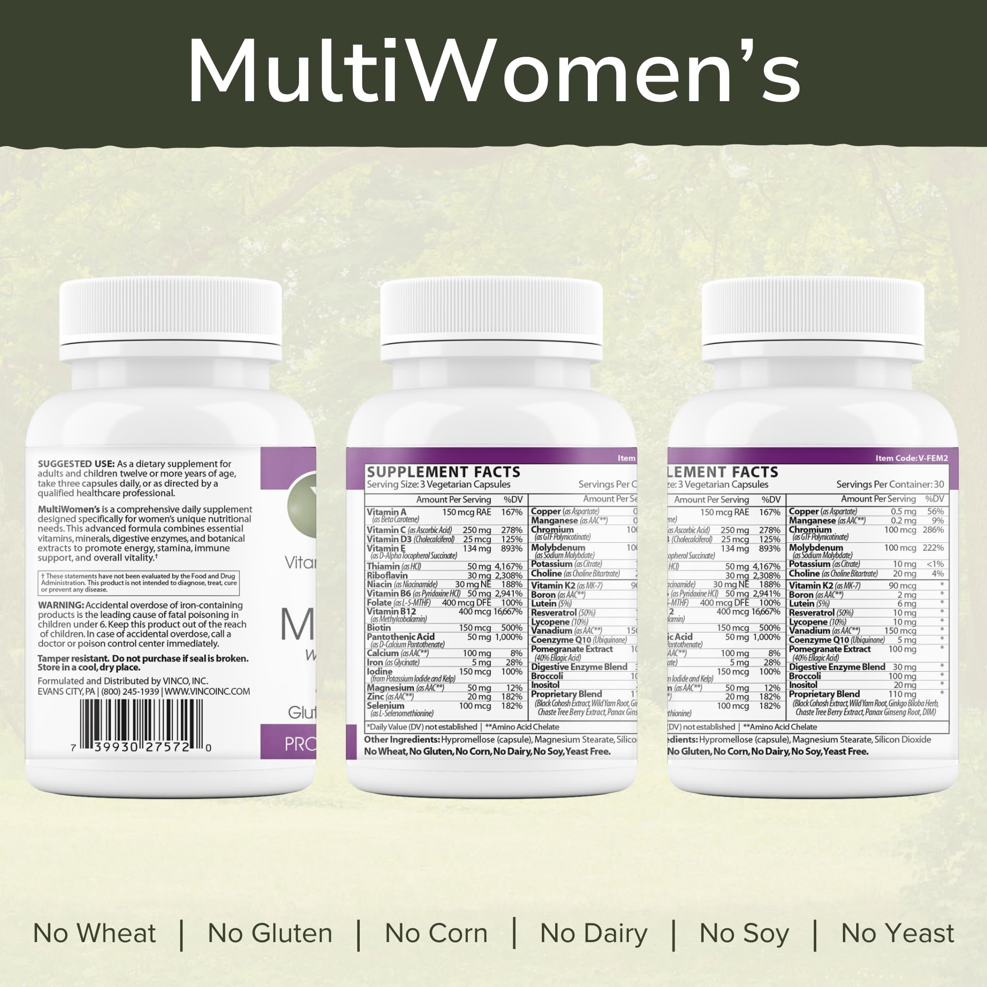 Vinco Inc - MultiWomen’s with Digestive Enzymes Daily Supplement | (90 Capsules) | Multivitamin for Women | Supports Energy, Hormone Balance, Immunity & Digestion | Gluten Free & Vegetarian - TrustMedUSA